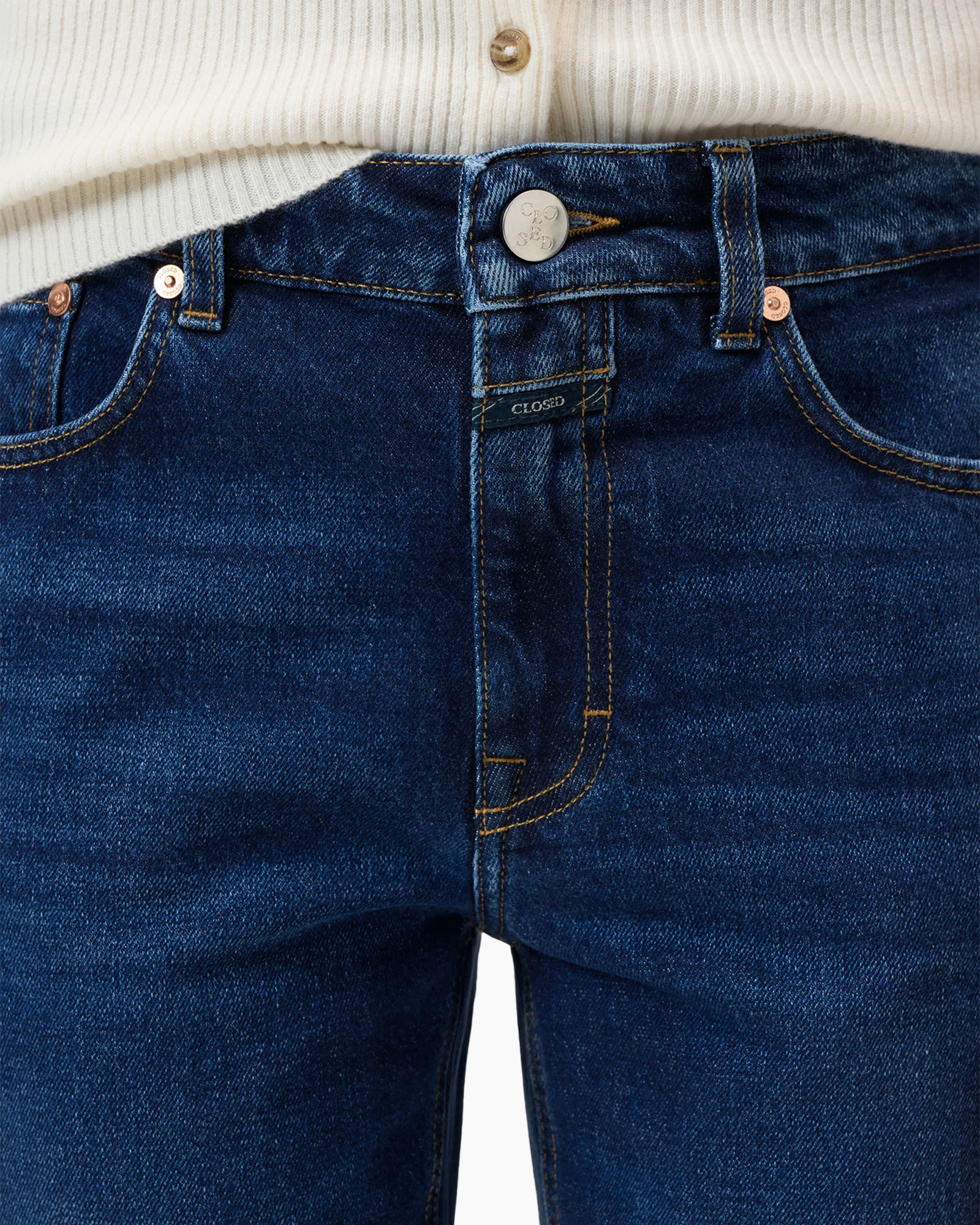 broek, denim, blauw, open rits, riemlussen
