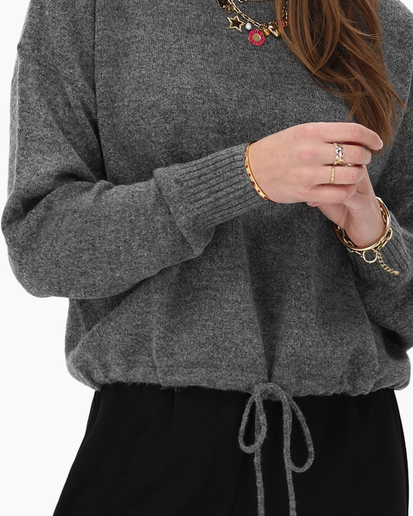Trui Knitted Sweater With Drawstring midden grijs