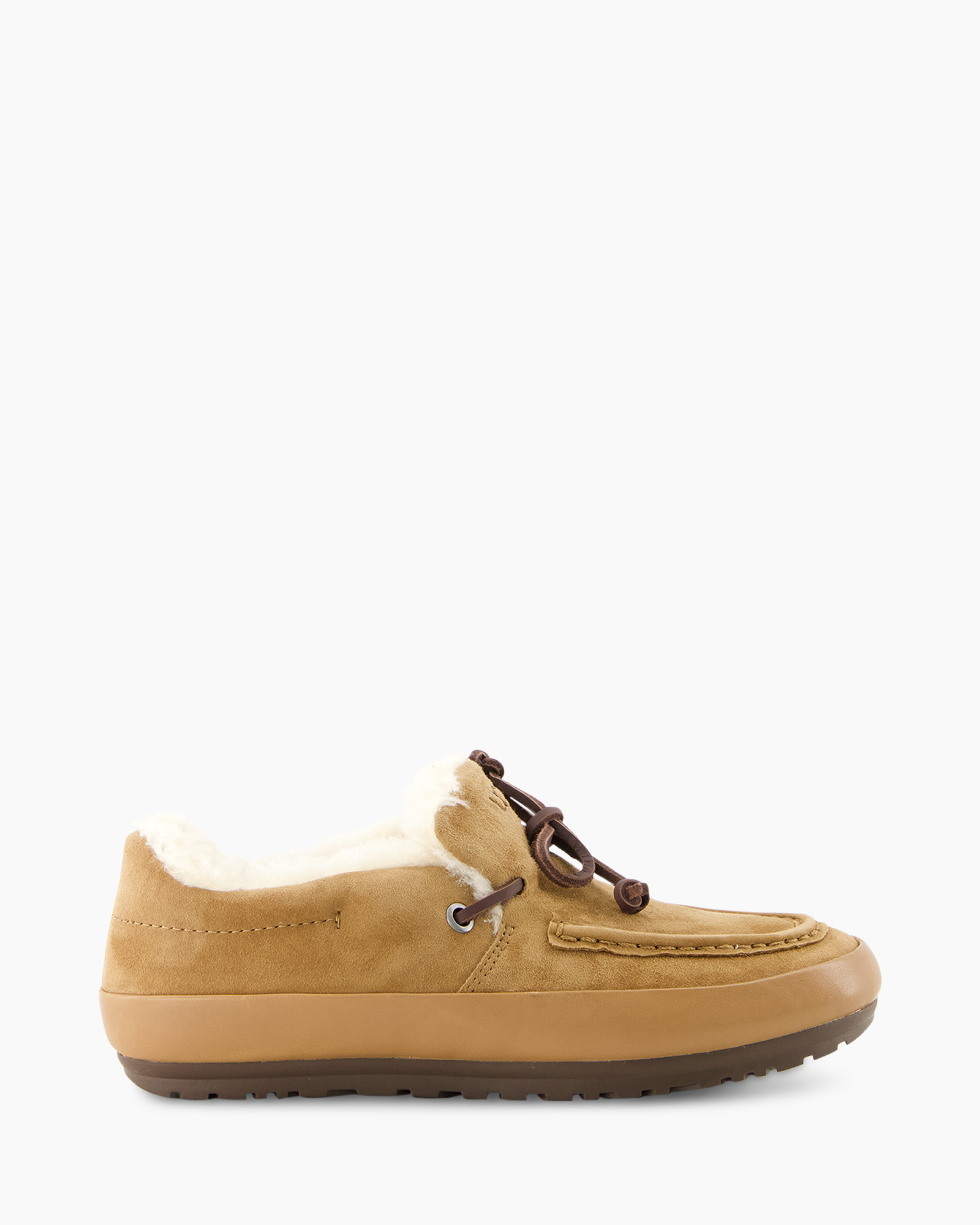 slip-on, mocassin, shearling, suede, bruine