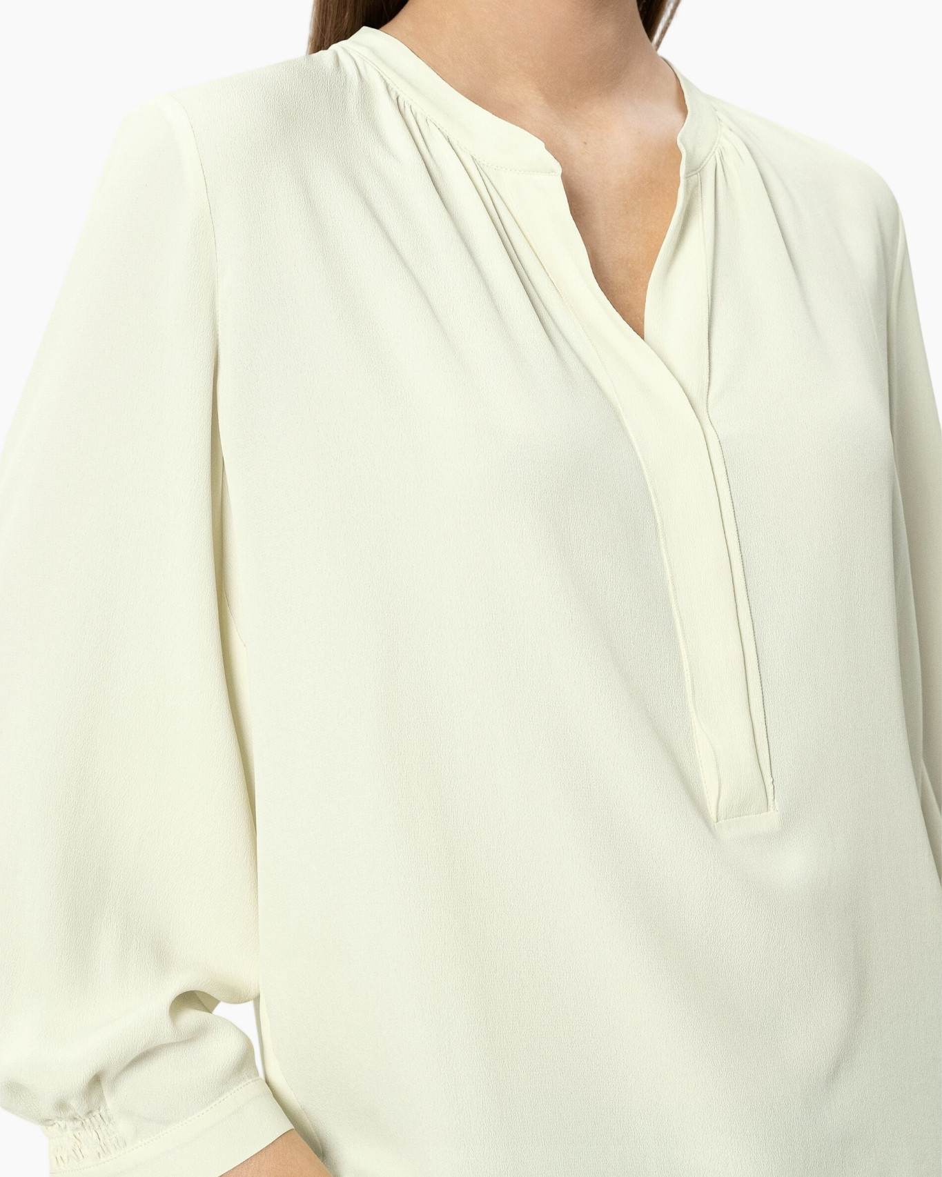 blouse, crepe, long-sleeve, v-neck, ivory