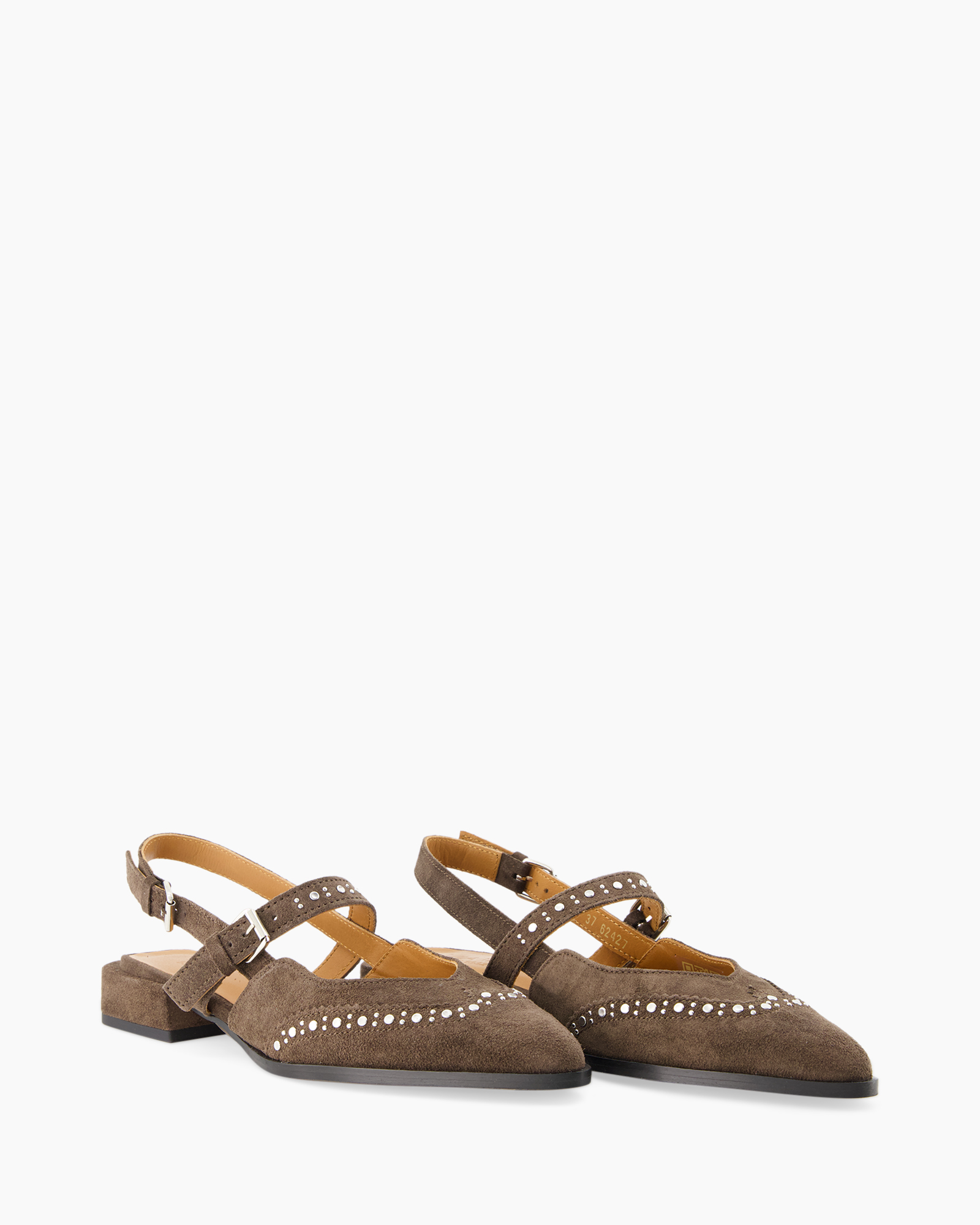 bruin, suede, platte, lage hak, bandjes