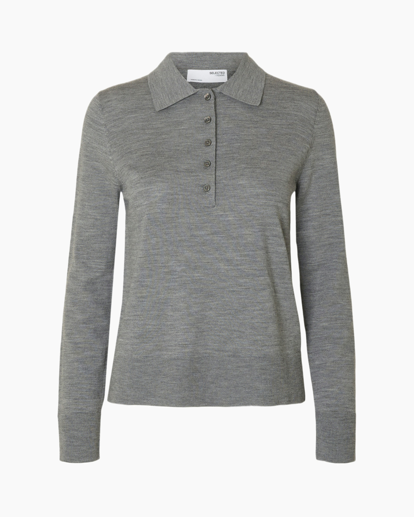 Polo Thea Ls Knit Merino Collar Neck Grijs