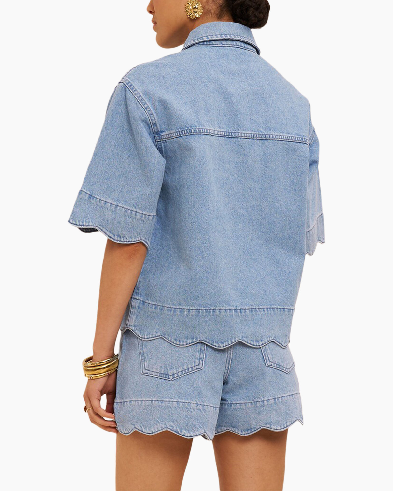 denim, jacket, korte mouw, scalloped zoom?, blauw licht