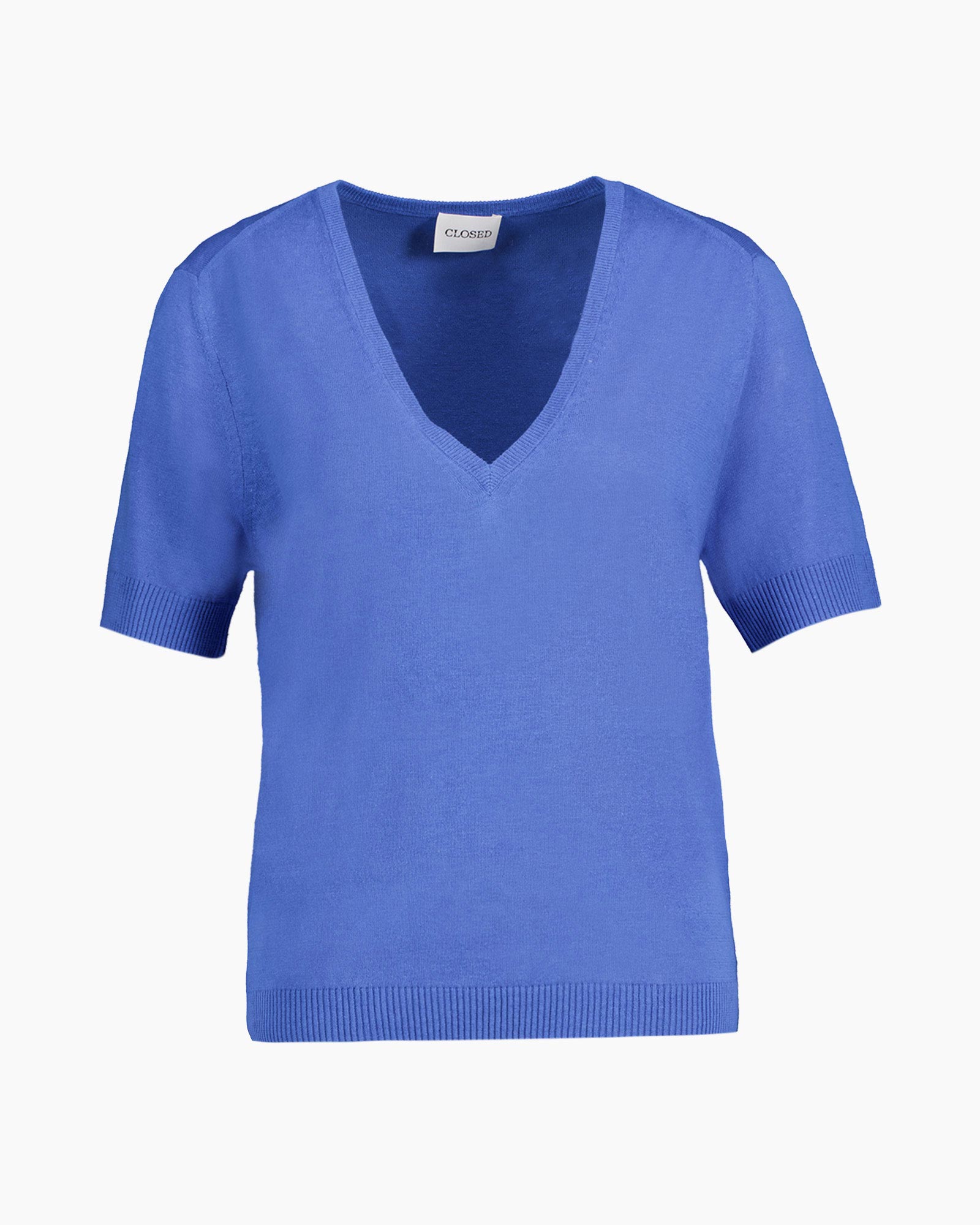 T-shirt V Neck Short Sleeve Blauw