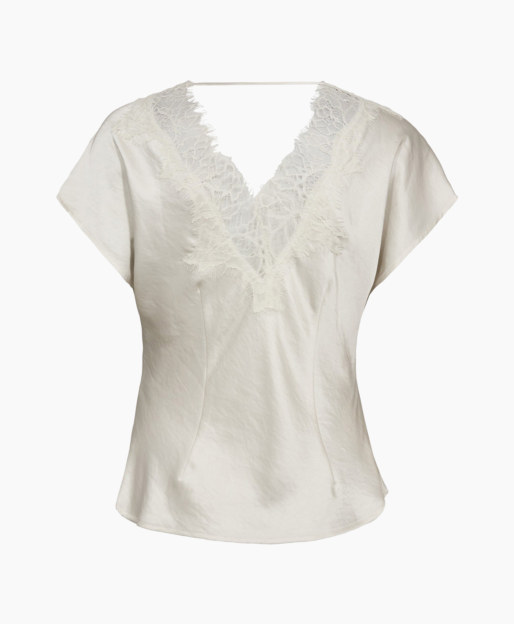 white, top, lace, v-neck, short-sleeve