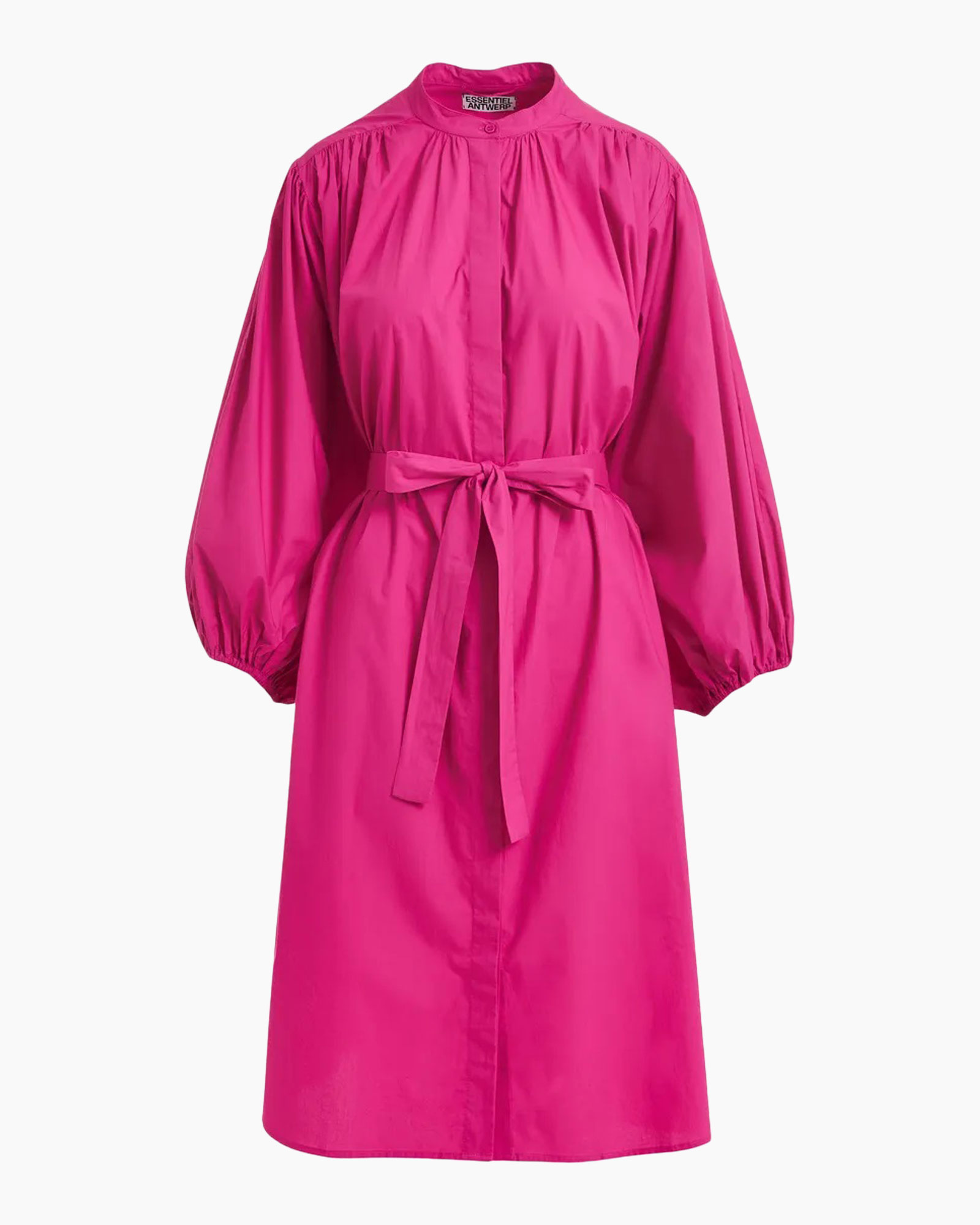dress, pink, belted, long-sleeve, knee-length