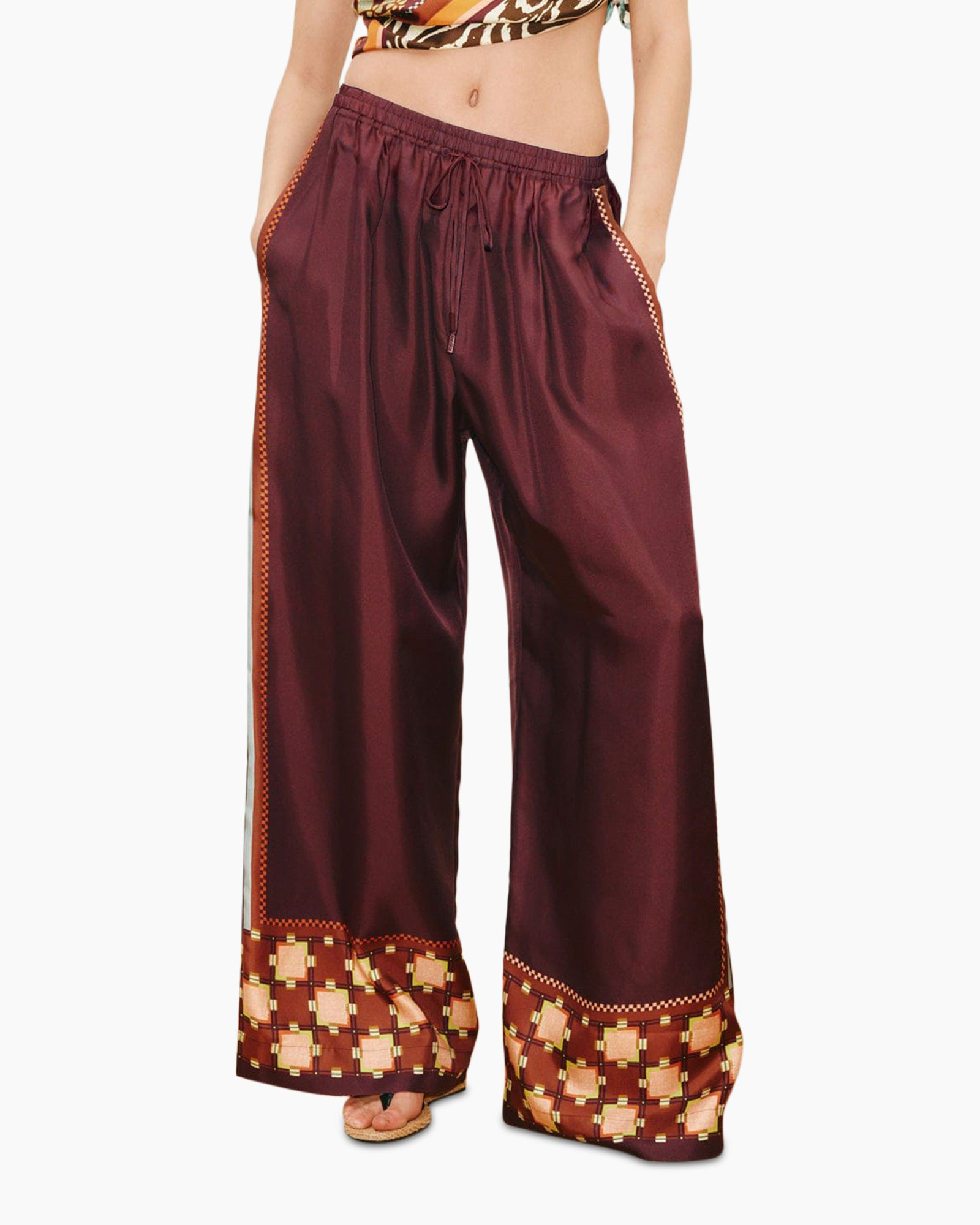 pantaloni palazzo, satin, cordoncino, pantaloni larghi, bordo fantasia