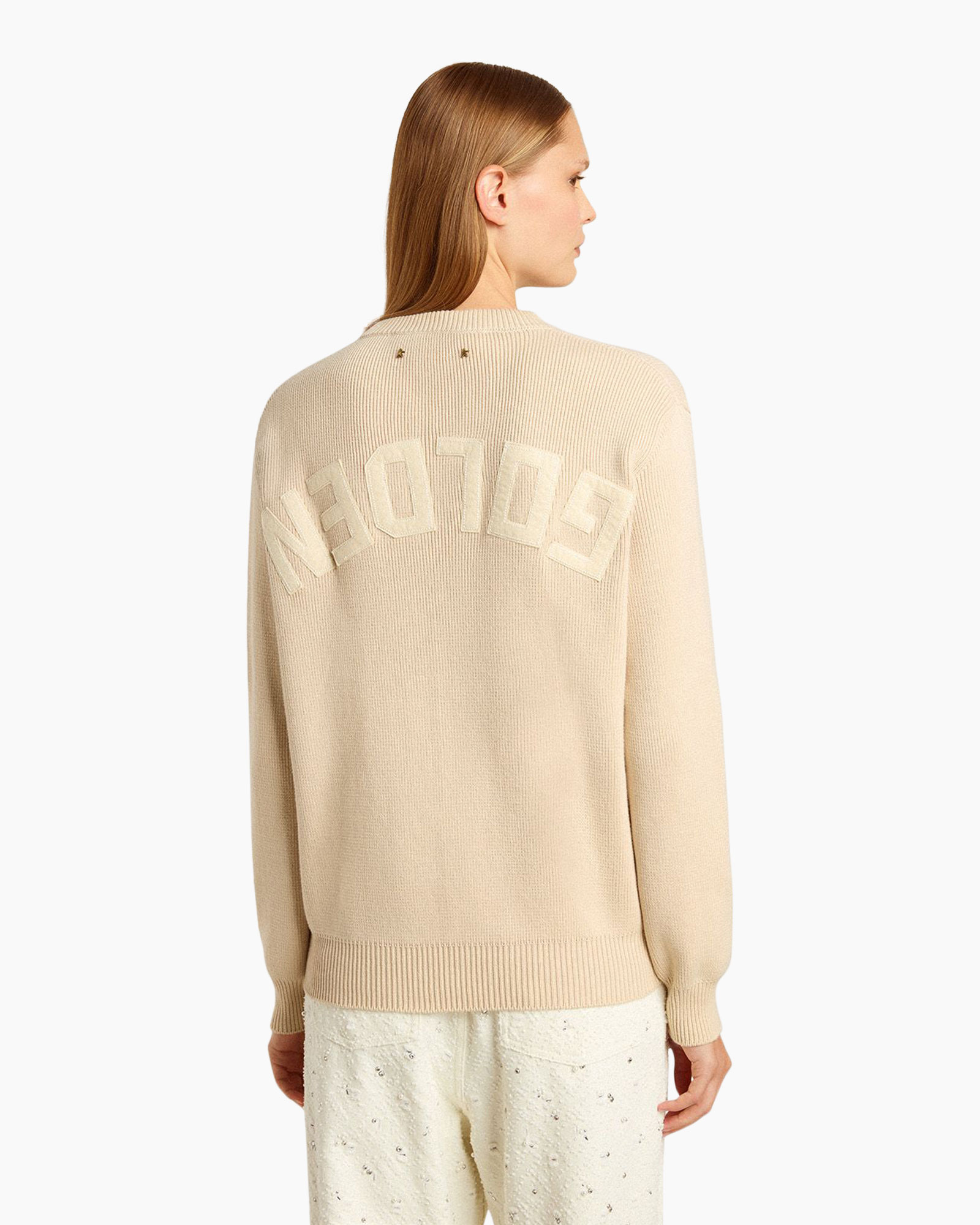 Trui Golden W's Knit Crew Neck Boyfriend Organic L Beige