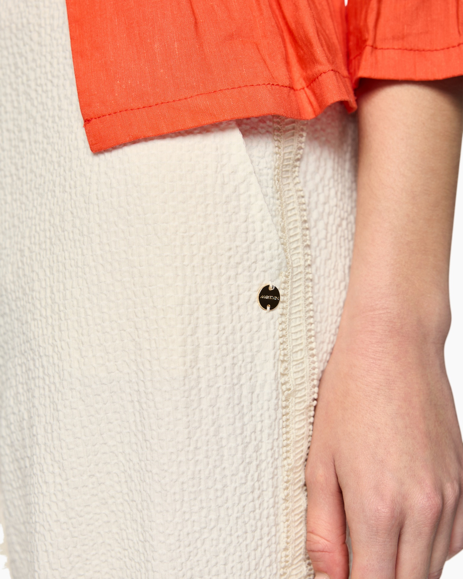 linnen, crepe, crème, rits, zak