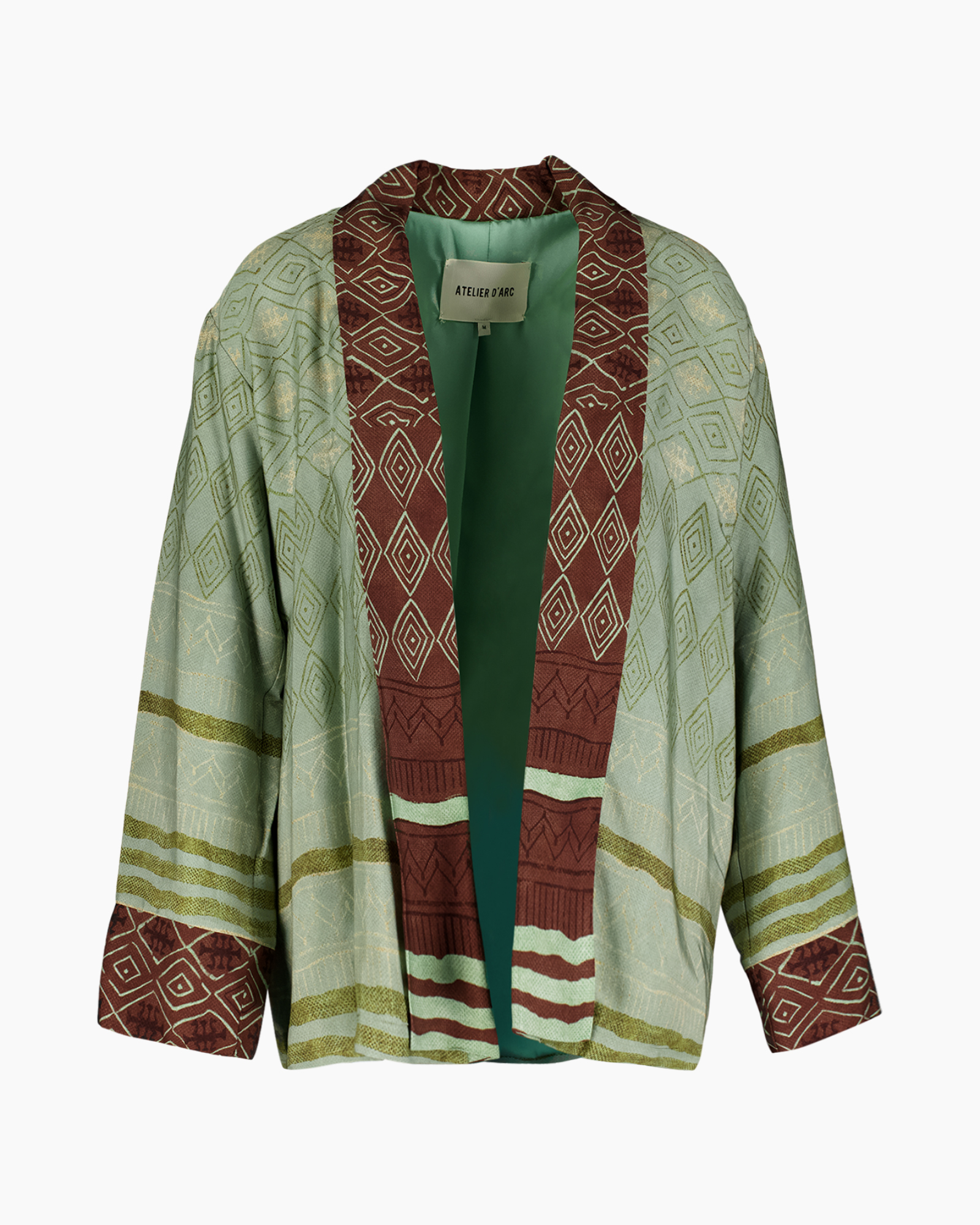 kimono, jas kimono, open voorkant, groen, patroon randen