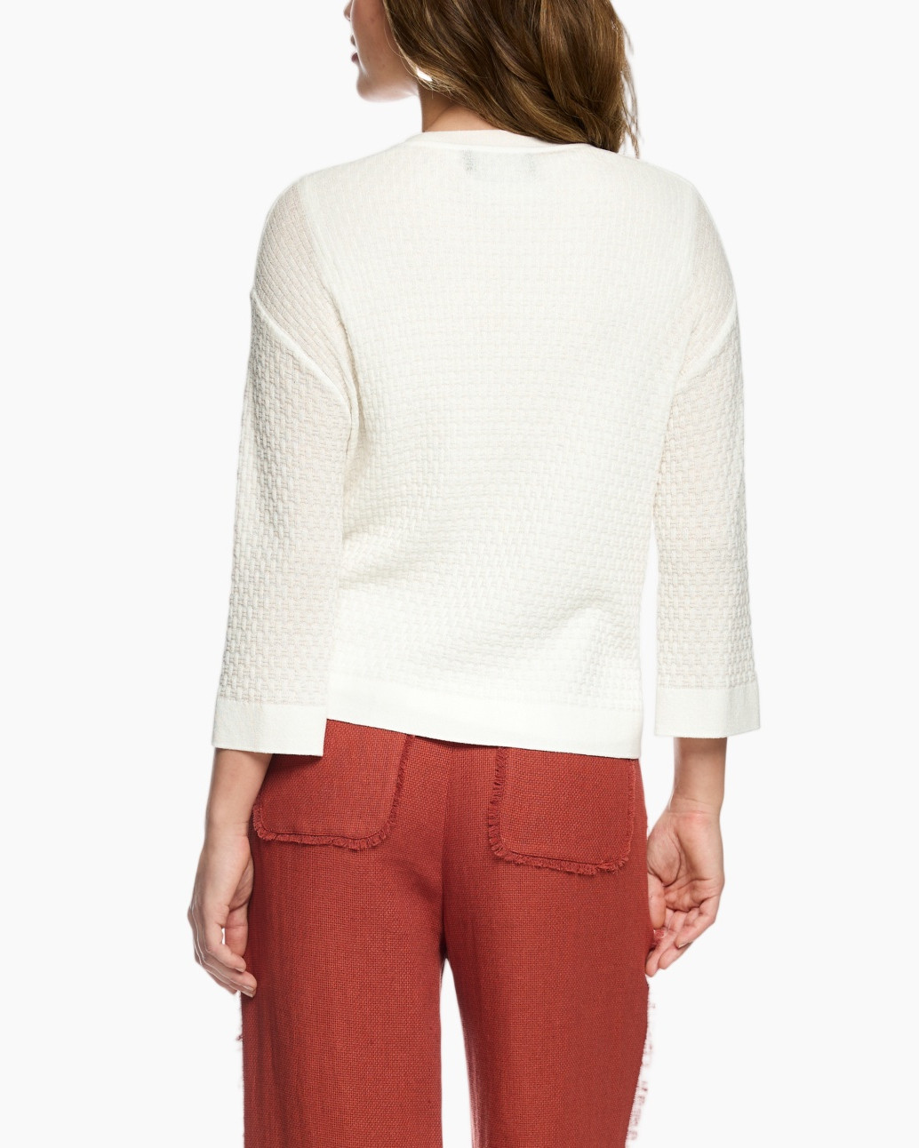 cardigan, crepe-knit, white, button-down, long-sleeve