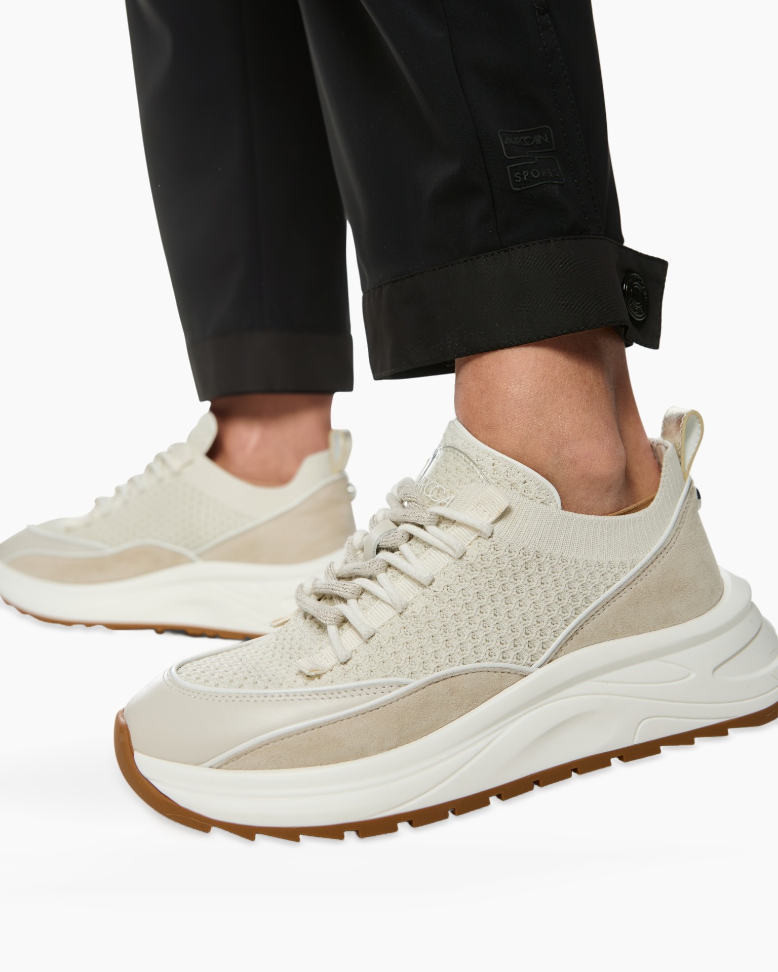 sneakers, mesh, crème, veterschoen, dikke zool