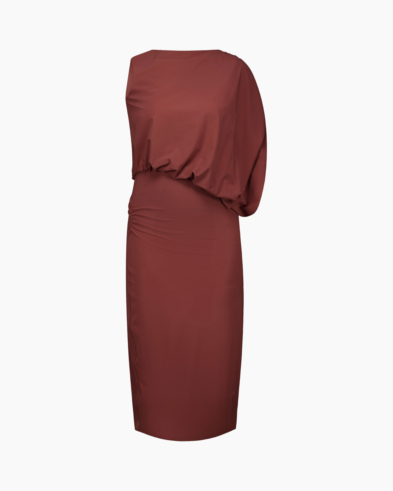 dress, one-shoulder, rust, long, gown