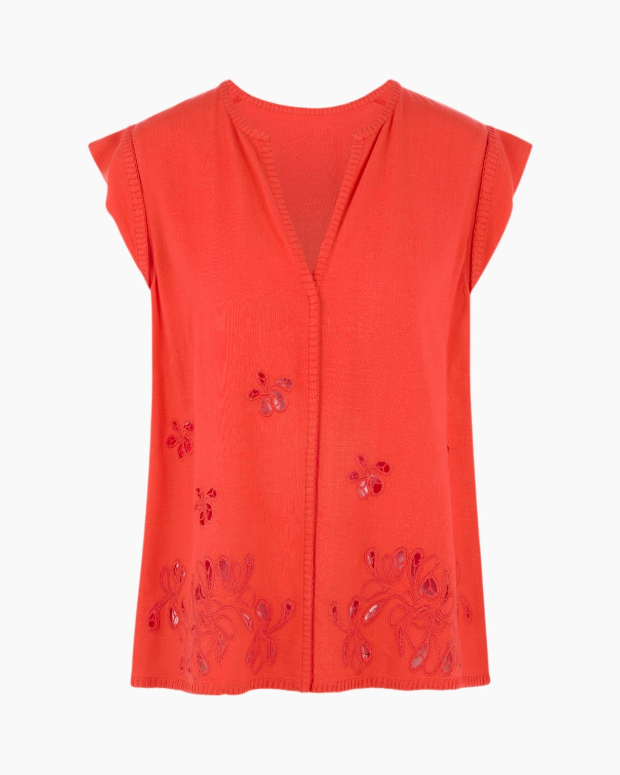 top, zonder mouwen, rood, borduursel, cardigan