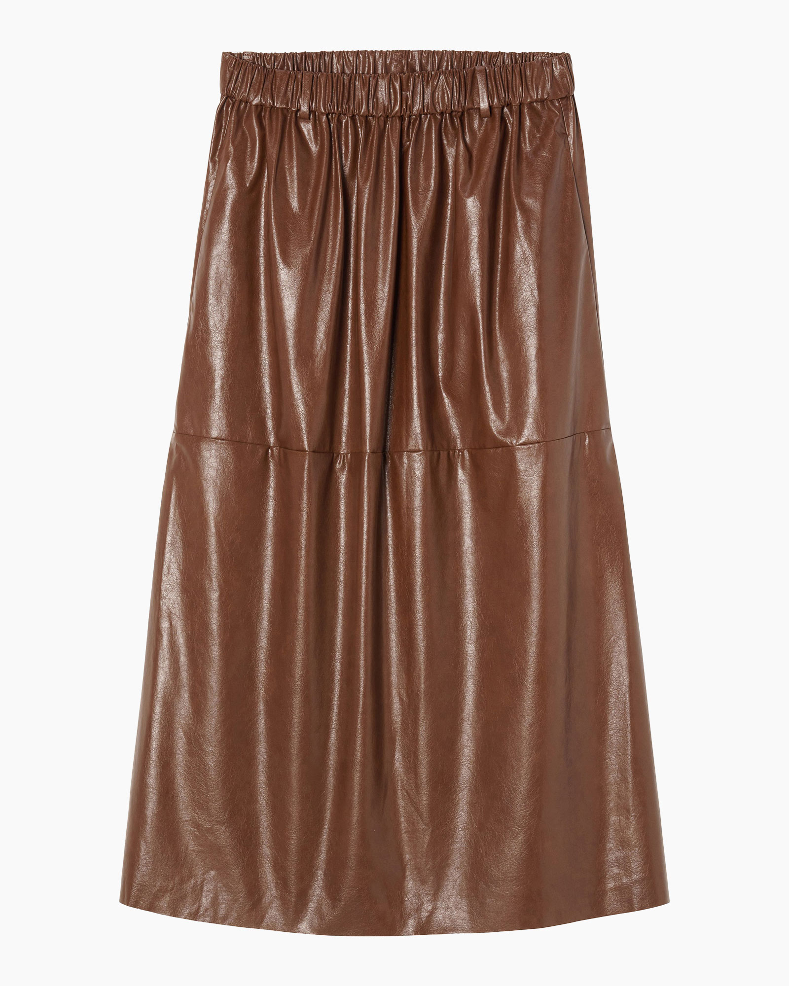 rok, bruin, leer, middellange, elastische tailleband