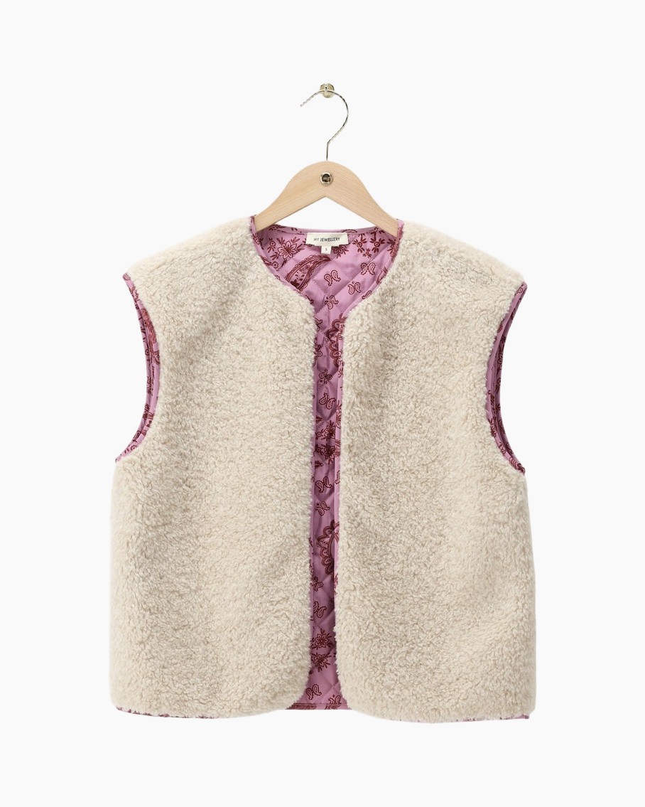 vest, fleece, zomerjas, crème, roze voering