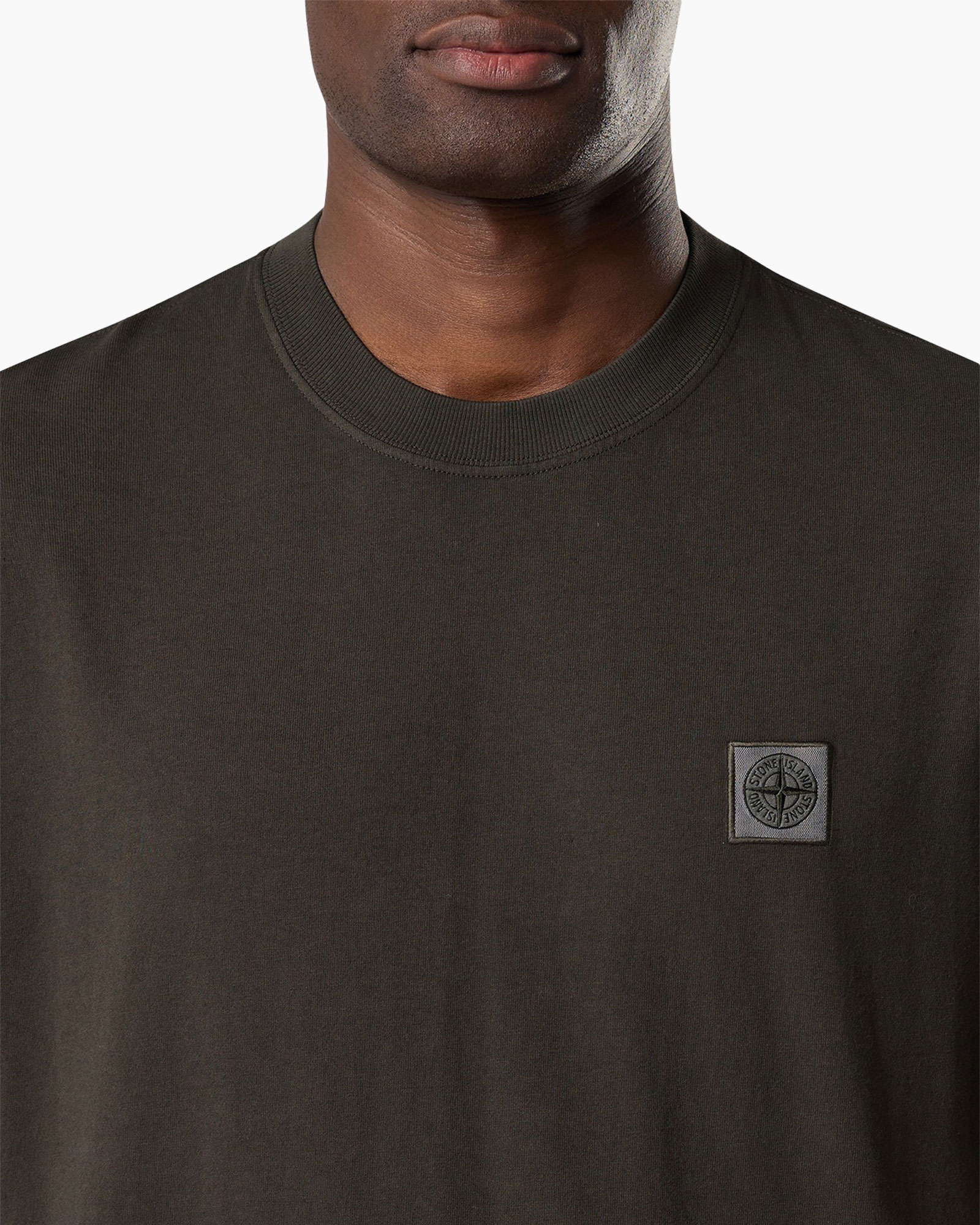 t-shirt, halsboord, donkergrijs, logo patch, lange mouw