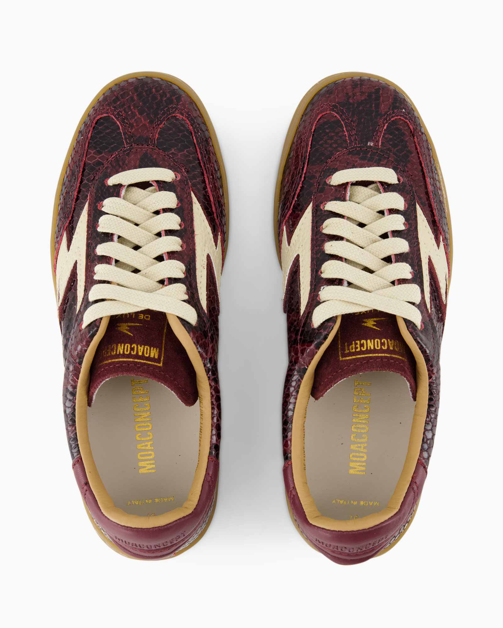 schoenen, sneakers, burgundy, leer, slangenhuid