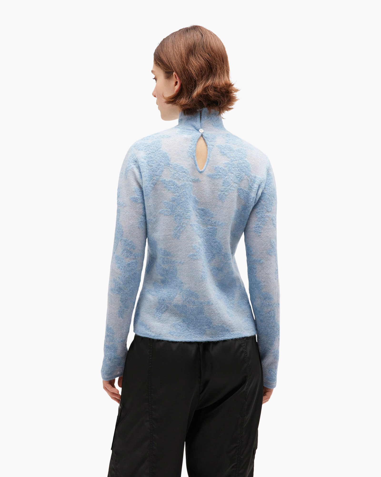 Longsleeve Sheer Flower Jacquard Blauw