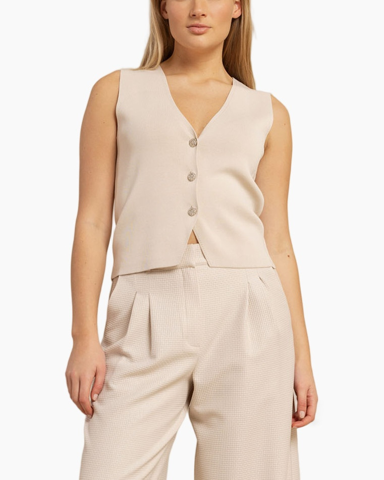 vest, sleeveless, cardigan, knit, beige