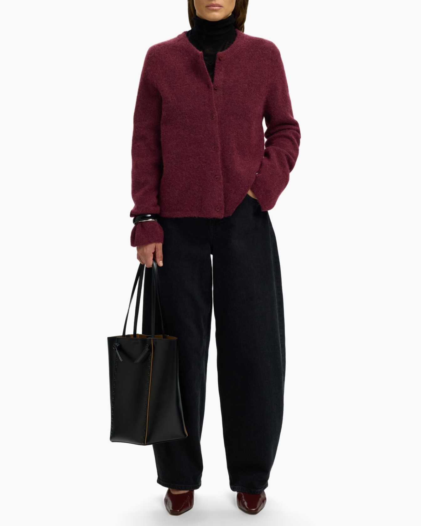 cardigan, burgundy, breip knit, lângerm
