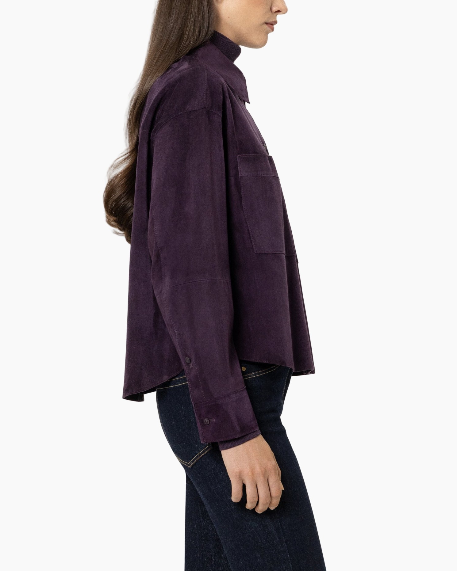 paarse blouse, oversized blouse, corduroy, lange mouwen, zak