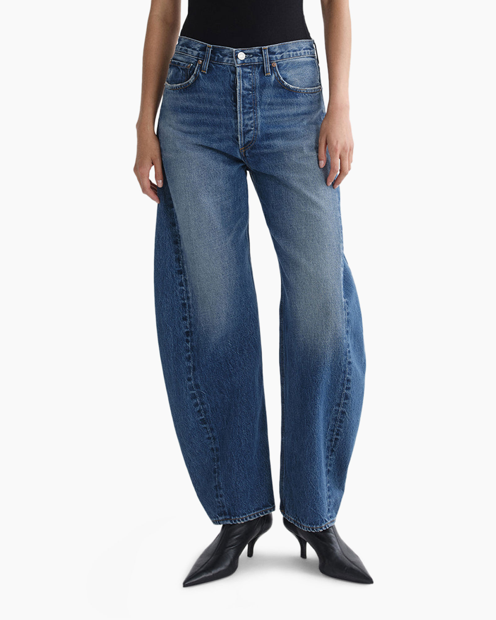 jeans wijde pijp, blauw denim, denim, broek