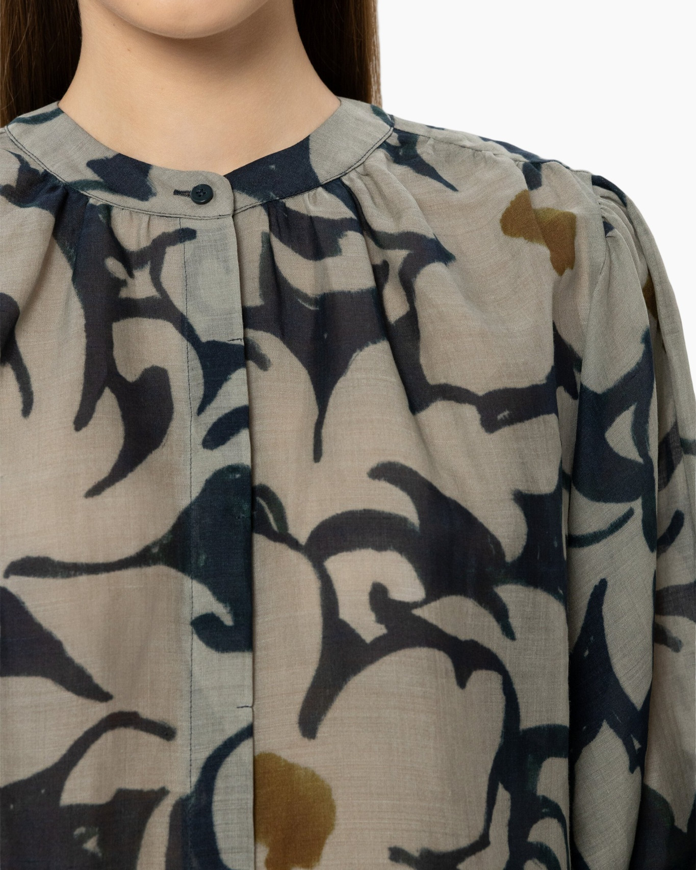 top, blouse, patroon, print, ronde hals