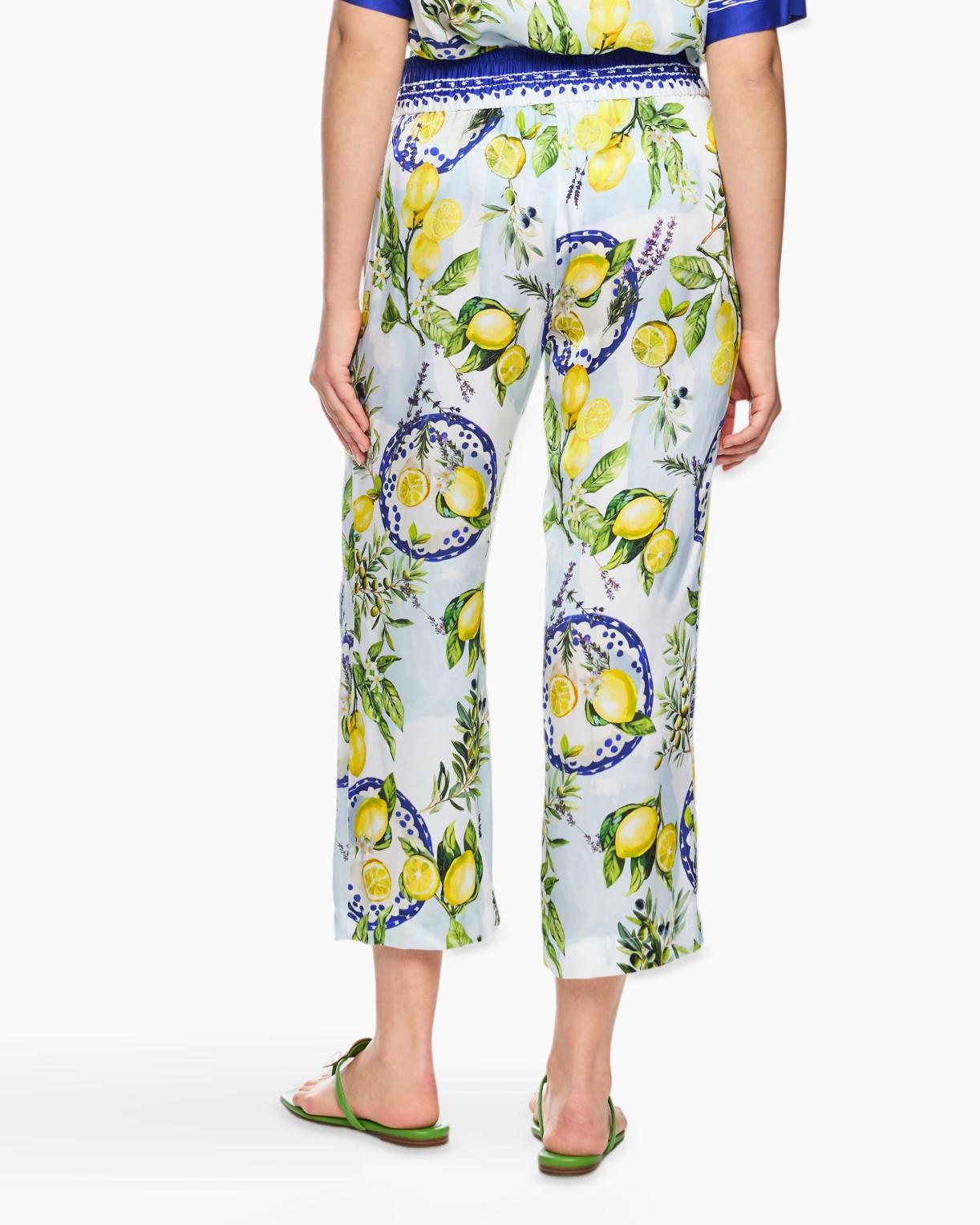 broek, middenlang, print, citroen, kokosnoot