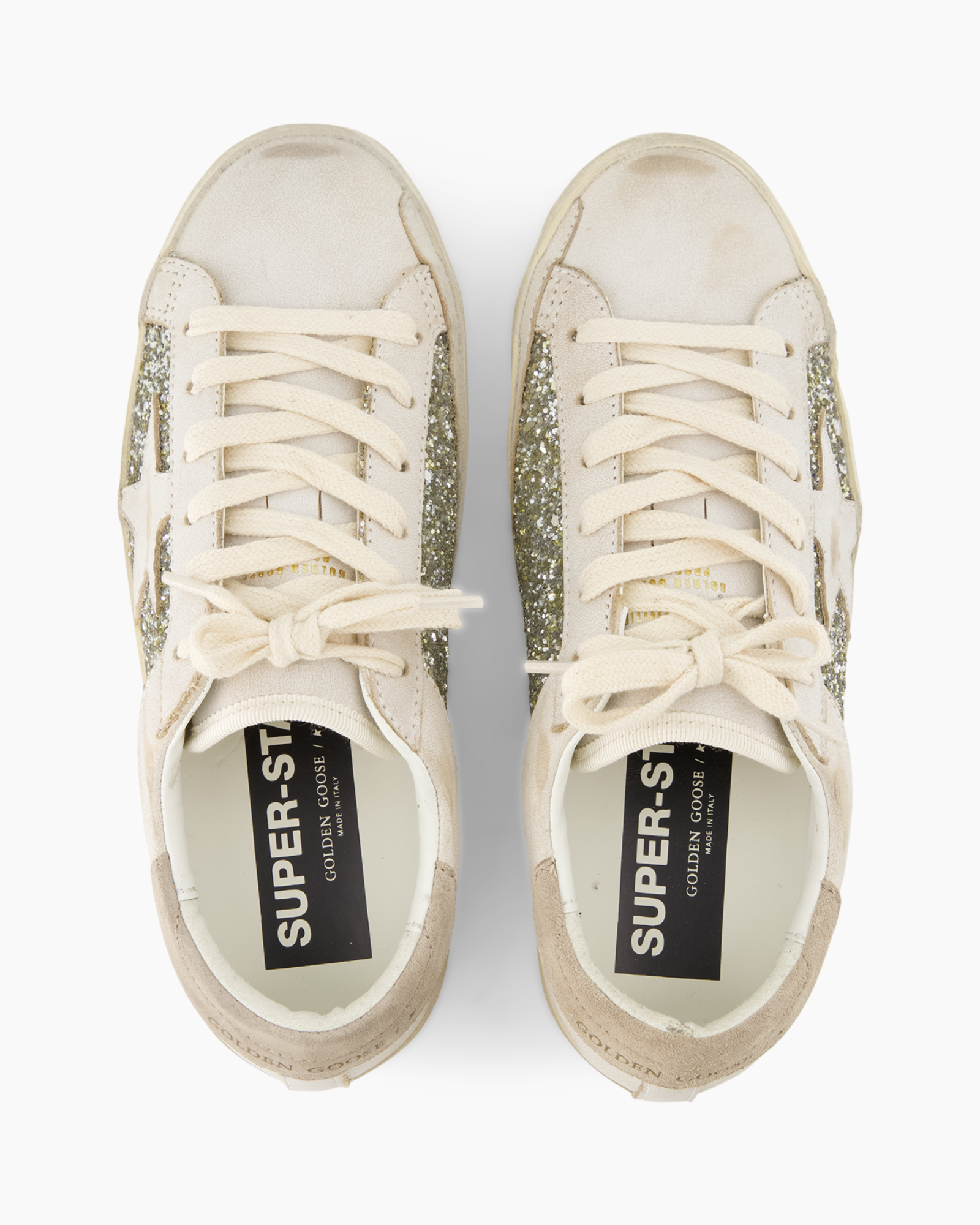 sneakers, glitter, veters, beige, laag-sneaker