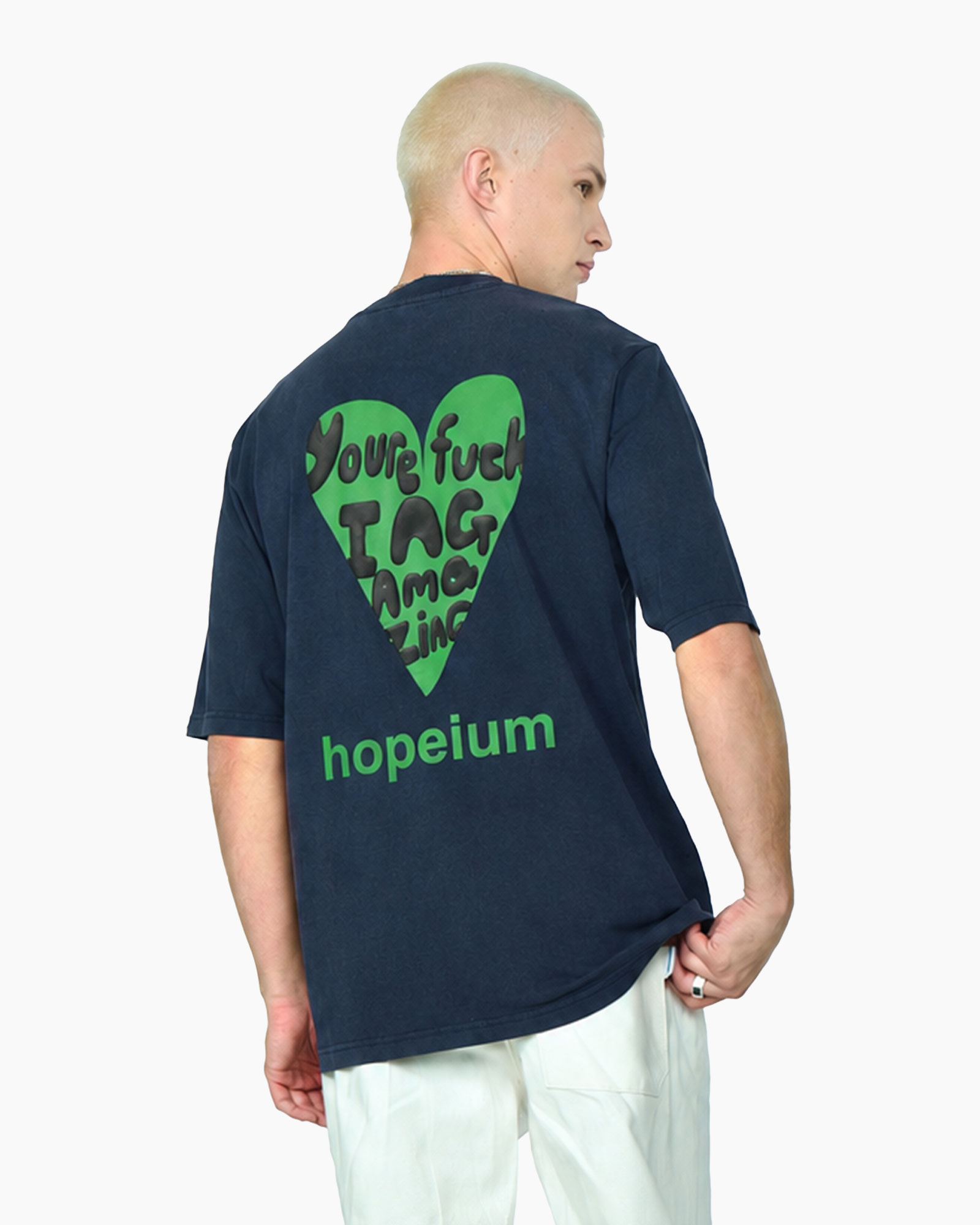 t-shirt, korte mouwen, marineblauw, rond hals, groene logo