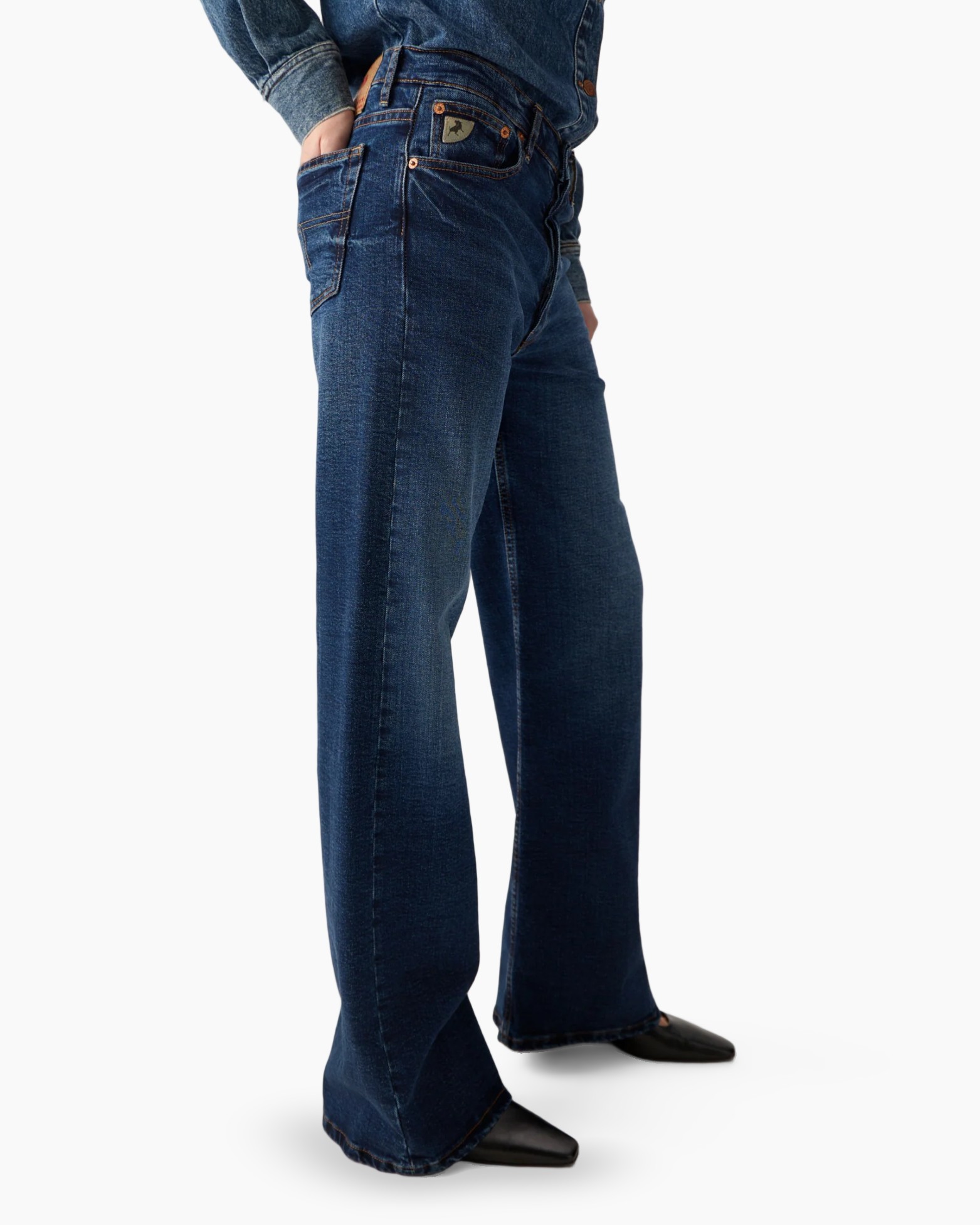 jeans, denim, broek, blauw, wijdlopende