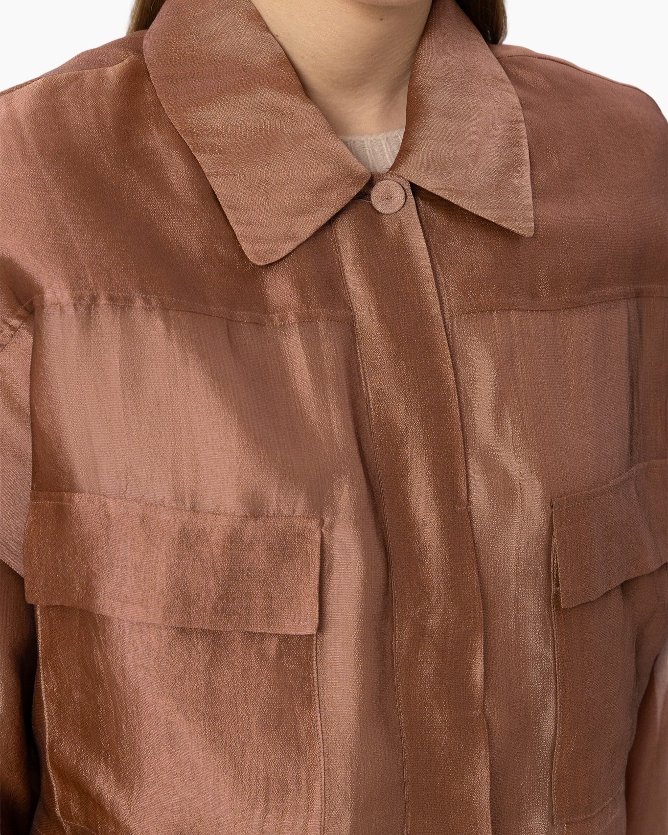 shirt, kraag, knop, zakken, metallic glans