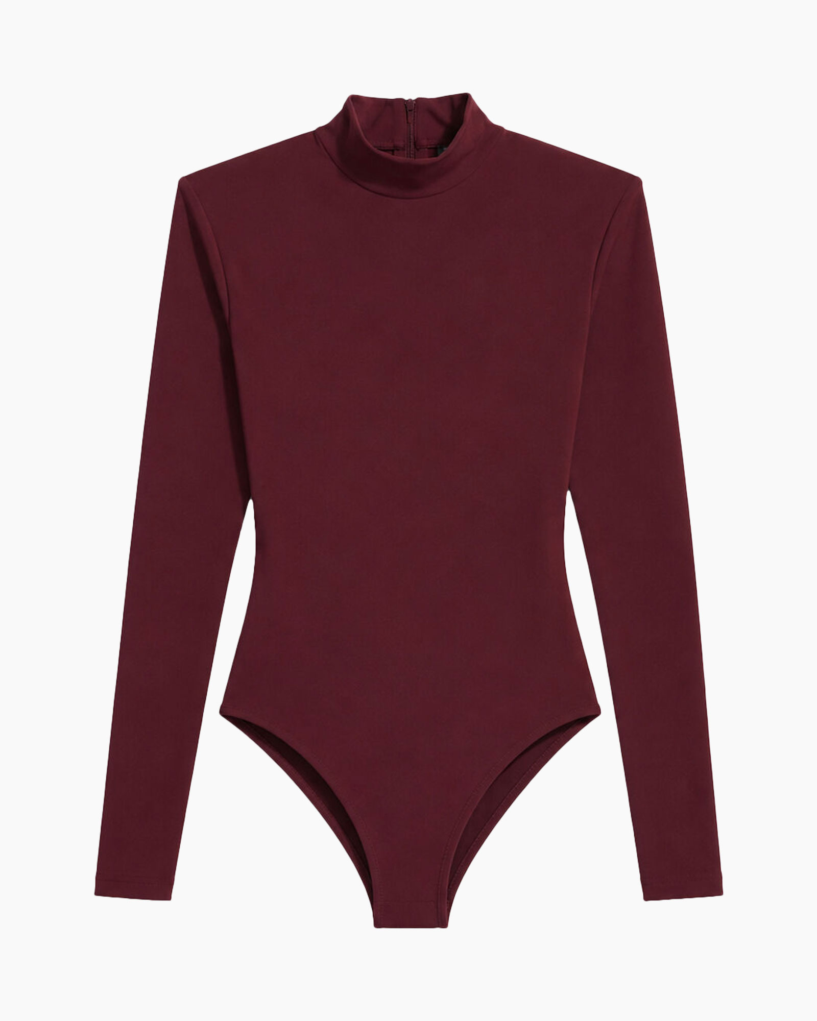 bodysuit, turtle-neck, langarm, burgundy, stretchig geweven