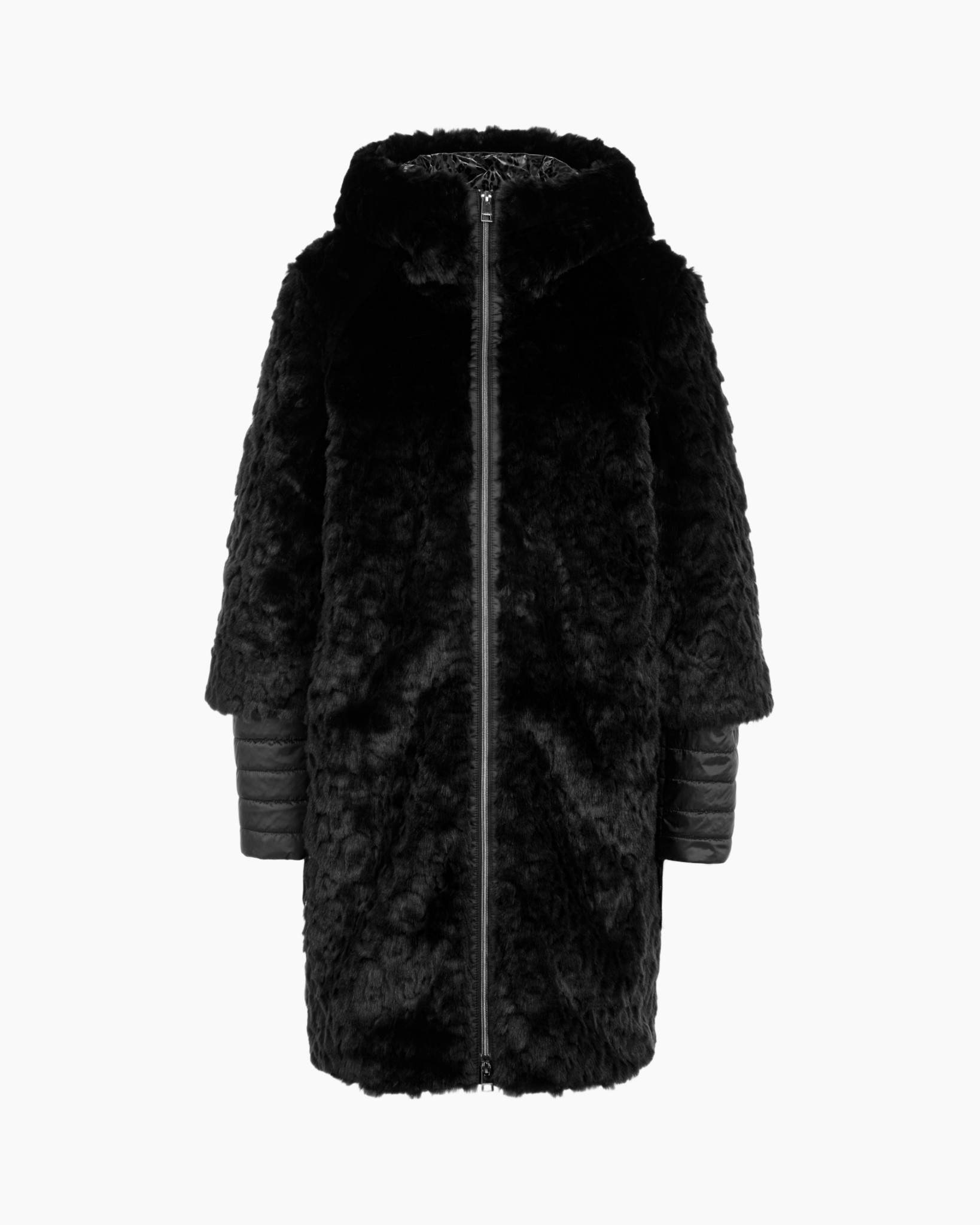 winterjas, nep valse bont, langer jas, rits sluiting, zwart