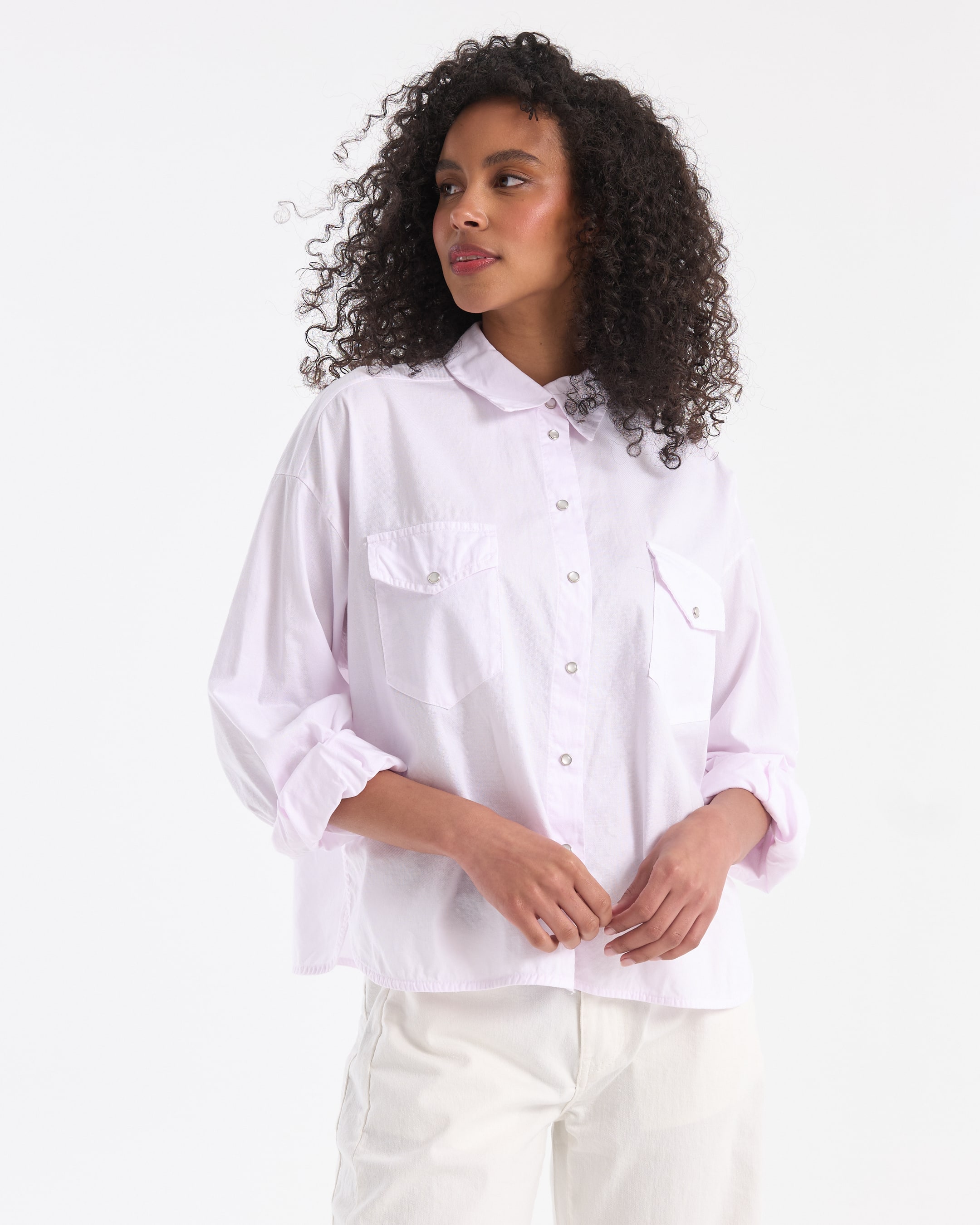 hemd, knopensluiting, zakken, lila, lange mouwen