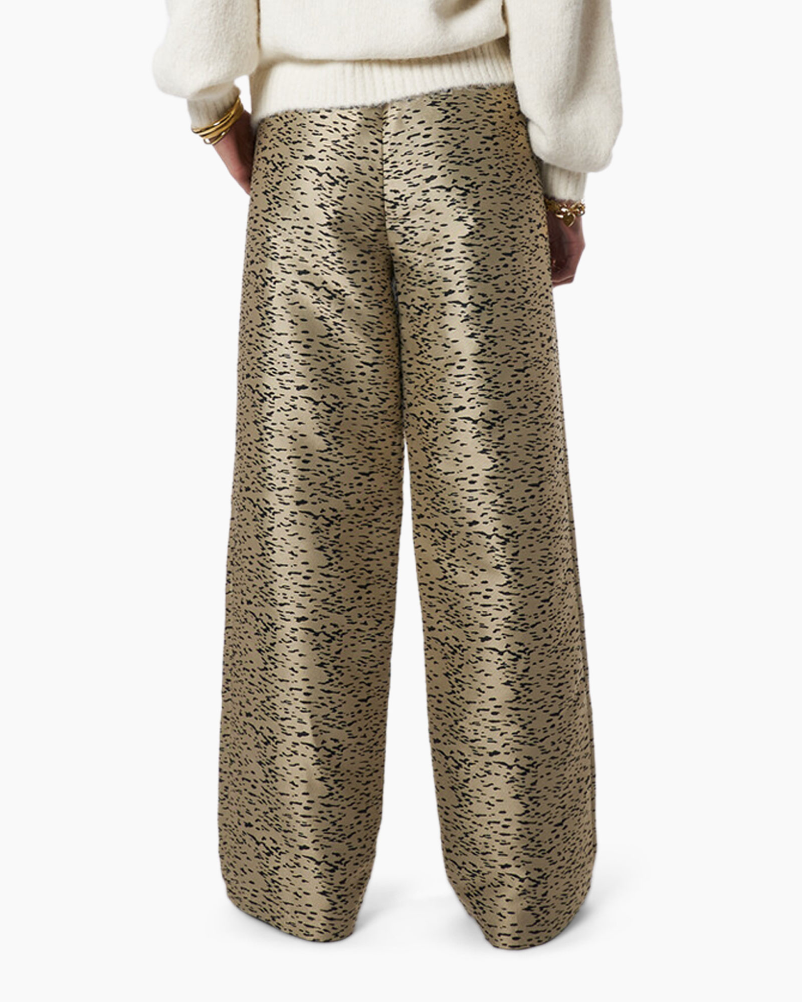 Broek Pintuck Pants In Animal Jacquard Goud