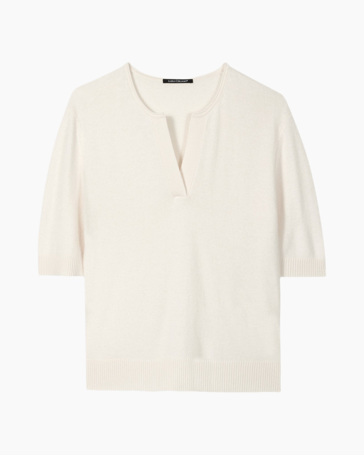 trui, örmez, yakalı, kısa kollu, beyaz