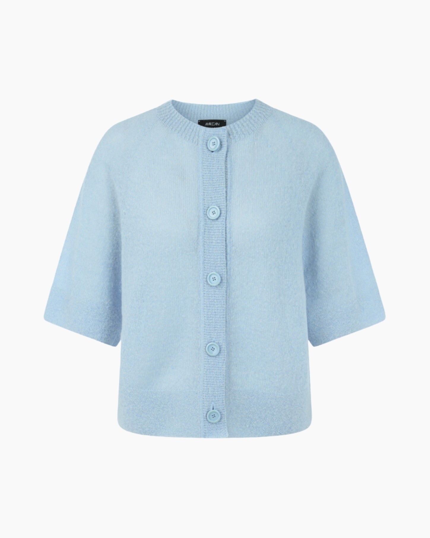 cardigan, knopen, gebreid, lichtblauw, korte mouwen