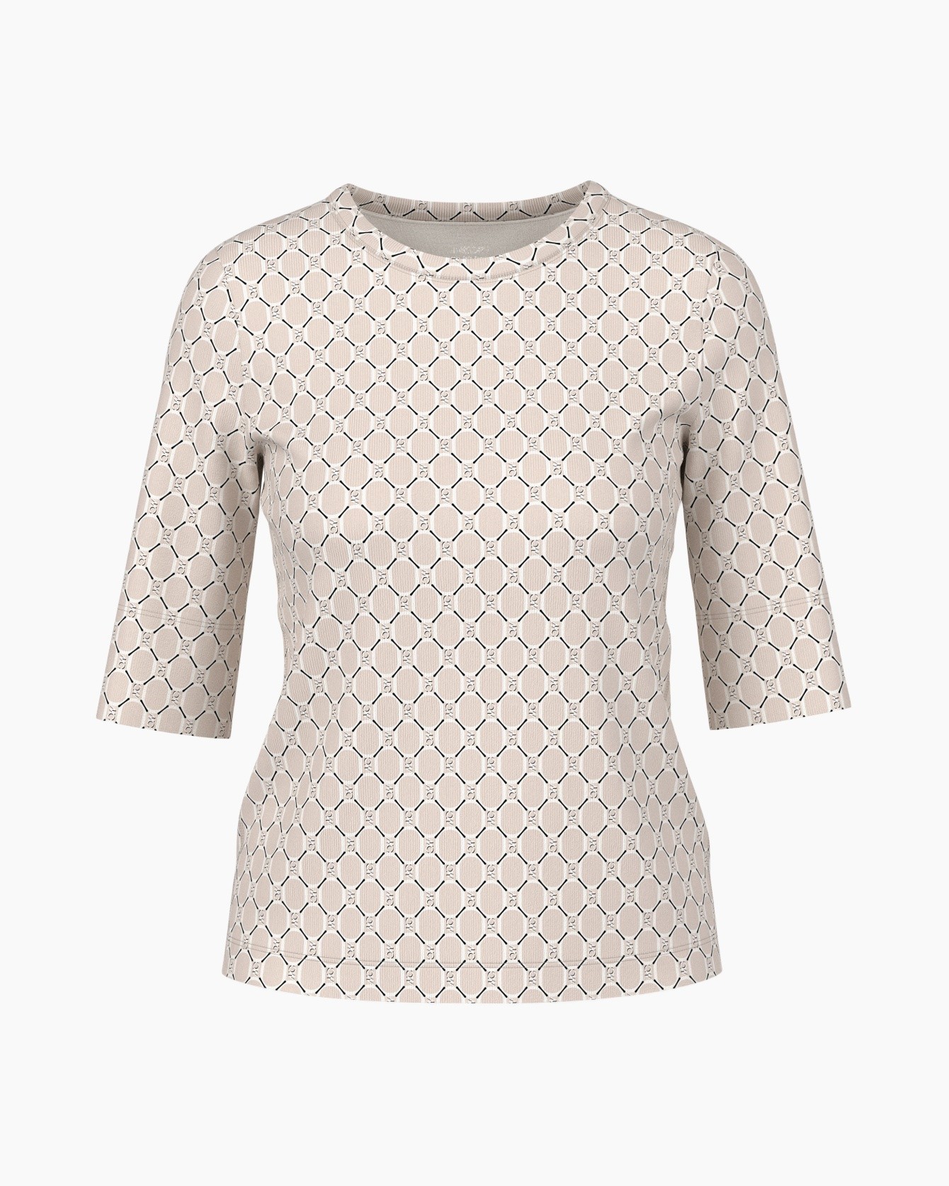 top, t-shirt, patroon, geometrisch, driekwartsmouwen