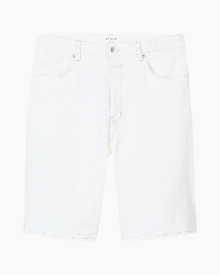 shorts, denim, white, flat-front, belt-loop