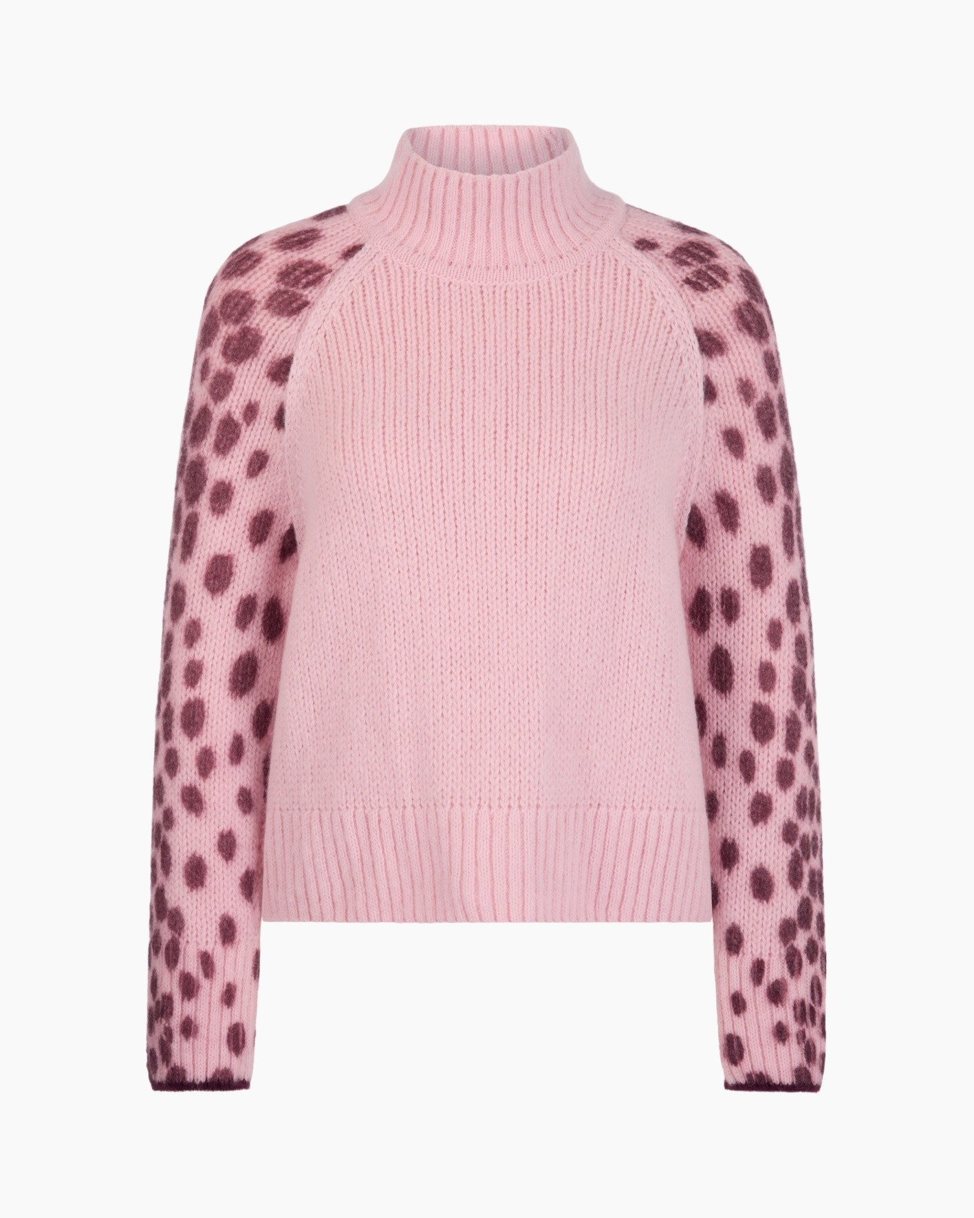 trui gebreid, roze,  coltrui, polkadots mouwen, zachte brei