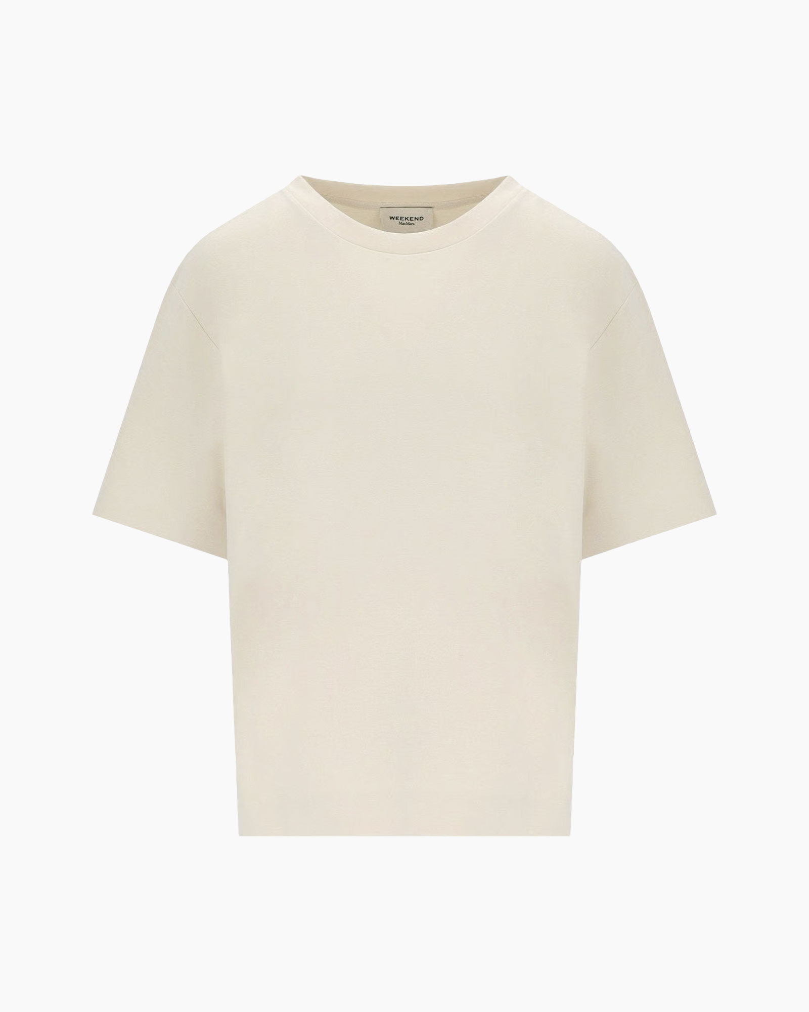 t-shirt, kraagloze, korte mouwen, beige, eenvoudig