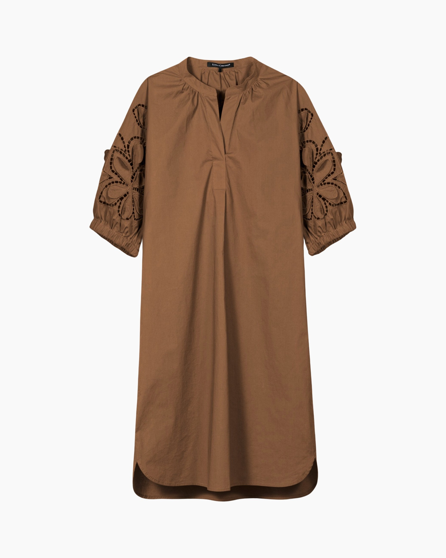 linnen, bruin, losvallend, borduursel, pofmouw