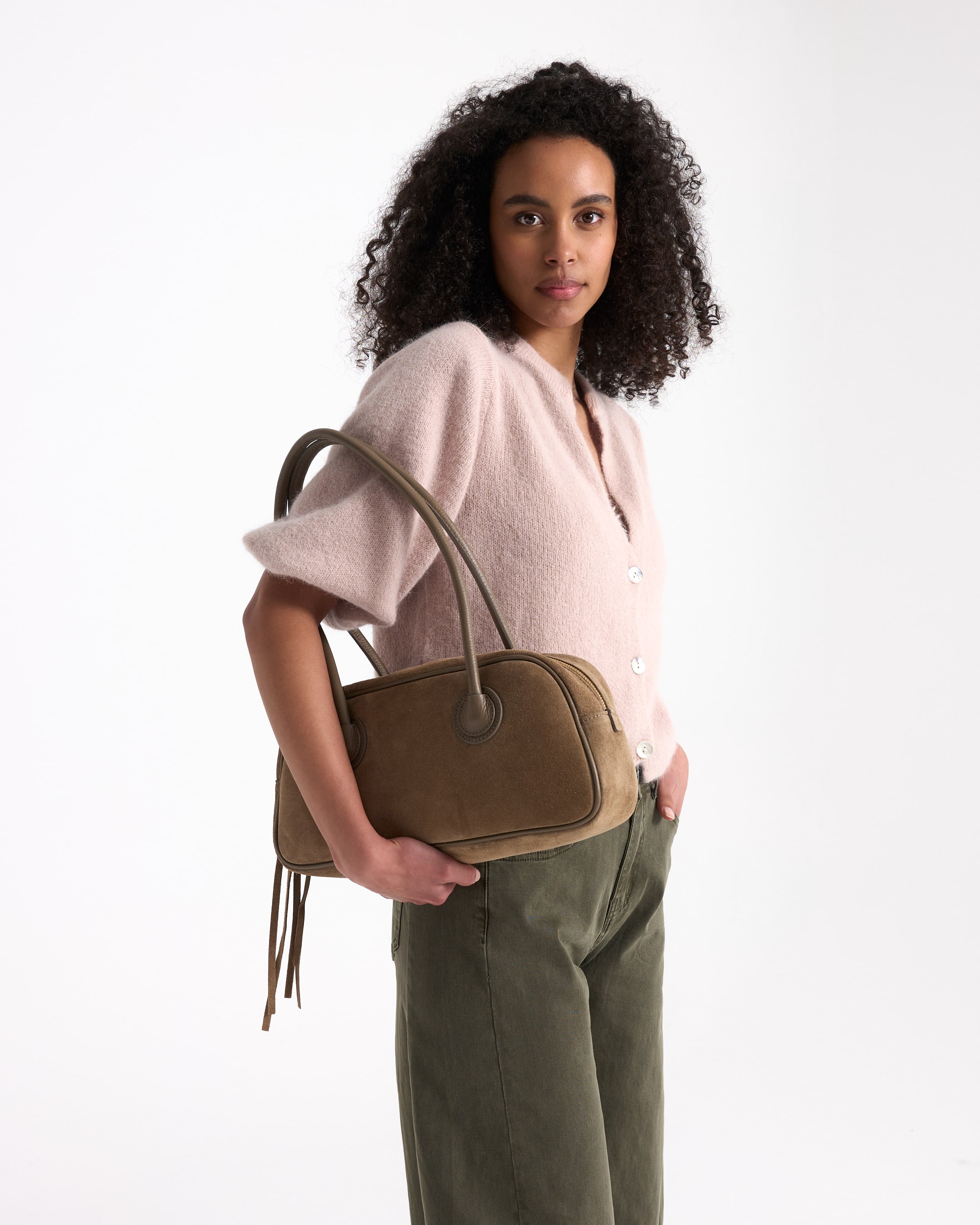 bag, handbag, crossbody bag, suede, neutral