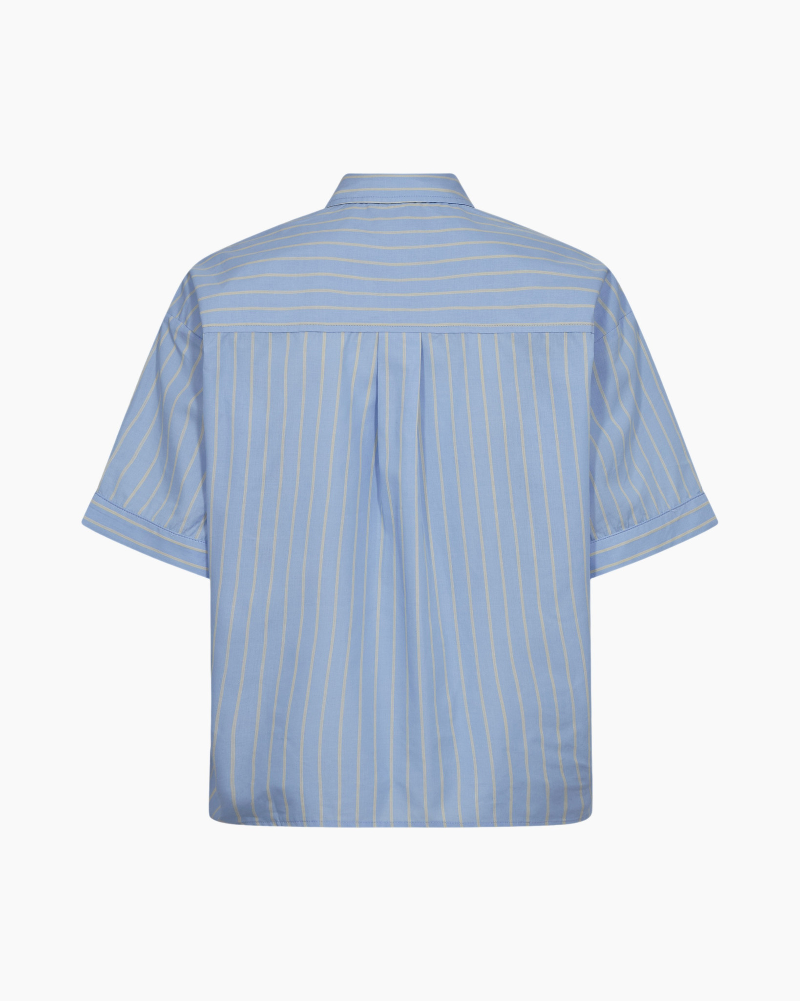 striped shirt, short sleeve, button-down, pocket, light blue