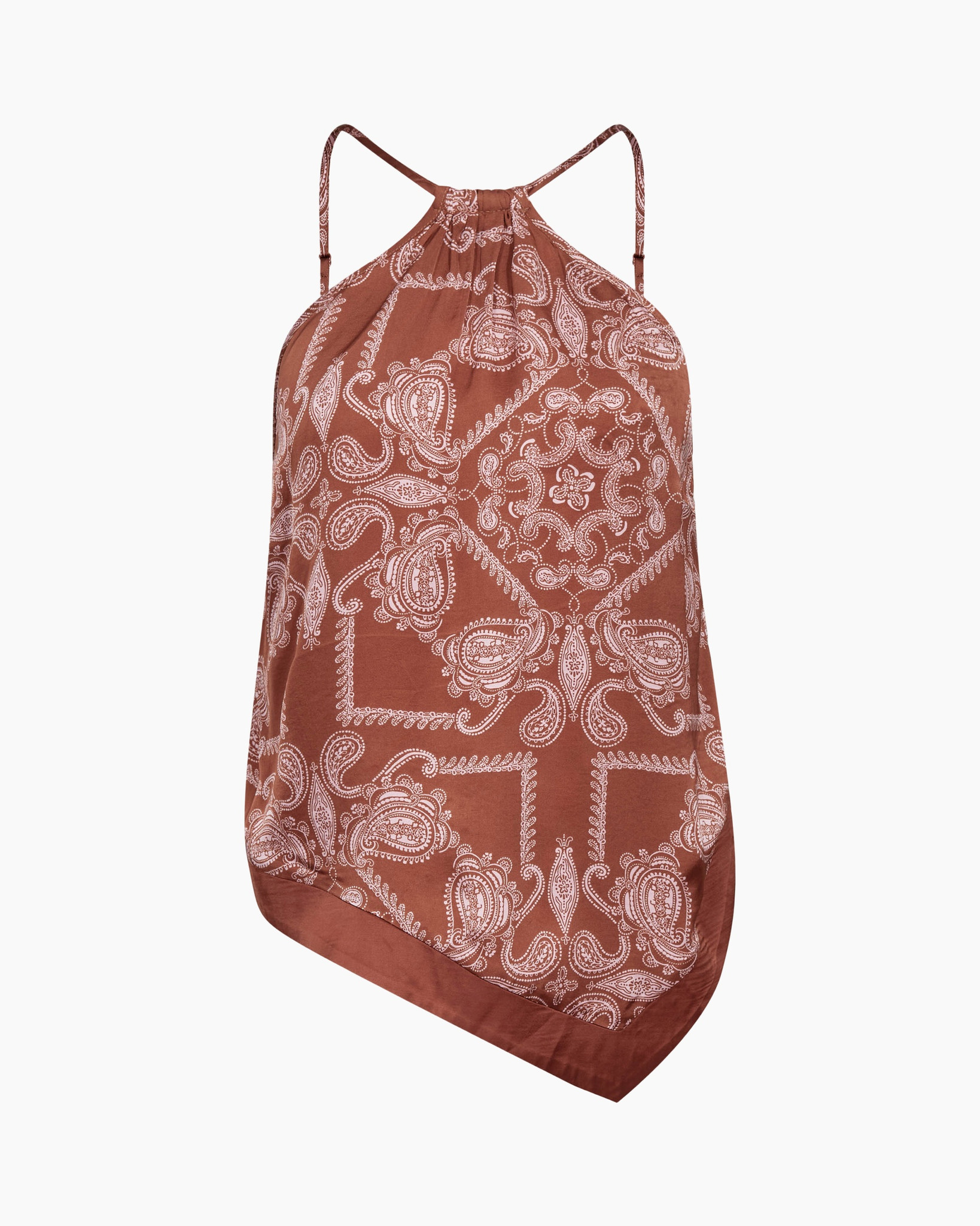 tanktop, bandana print, paisley patroon, mouwloos, roodbruin