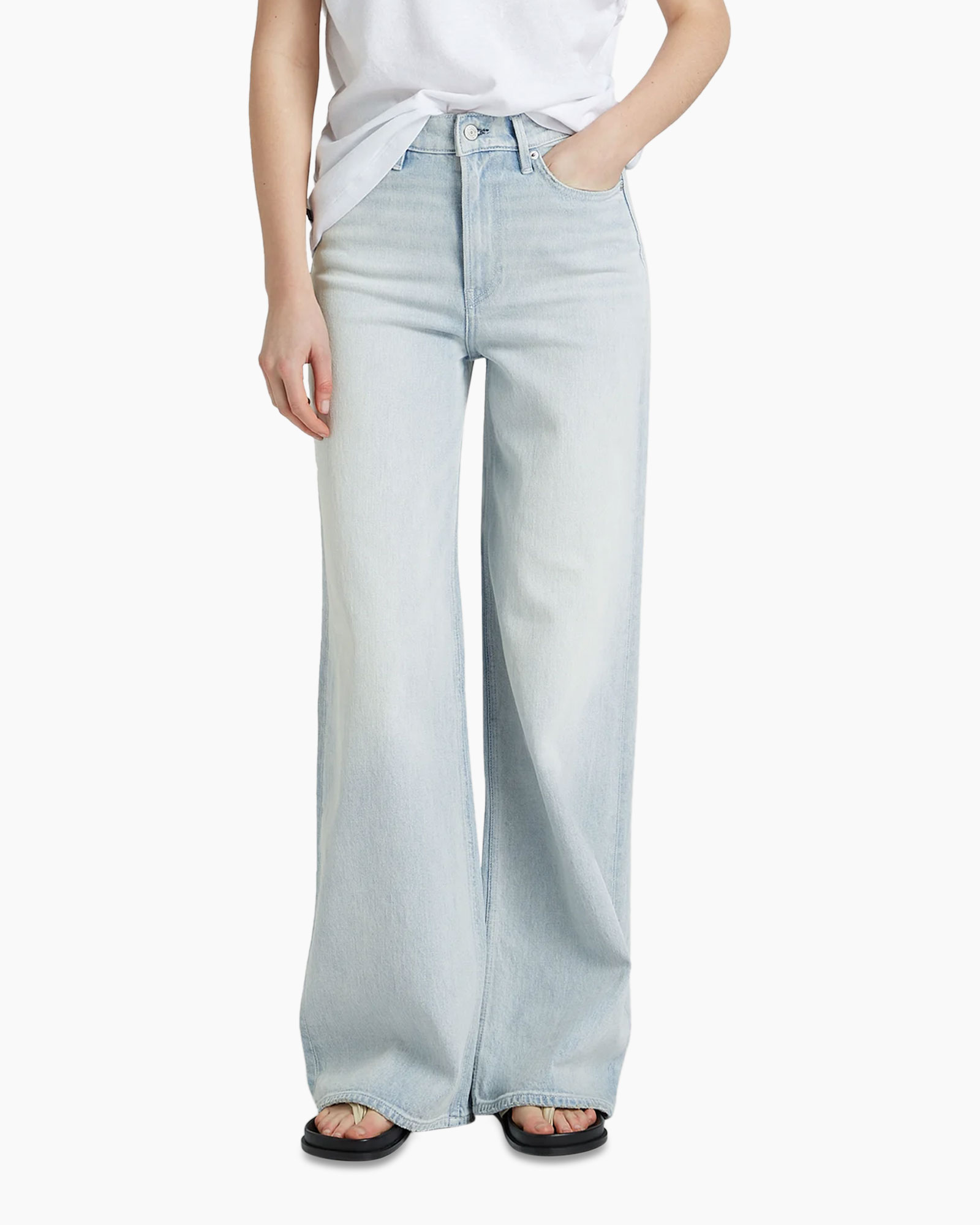spijkerbroek, wijds, lichte wassing, hoge taille, distressed niet aanwezig, broeken, wijdse pijp, lichtwash, denim, broek