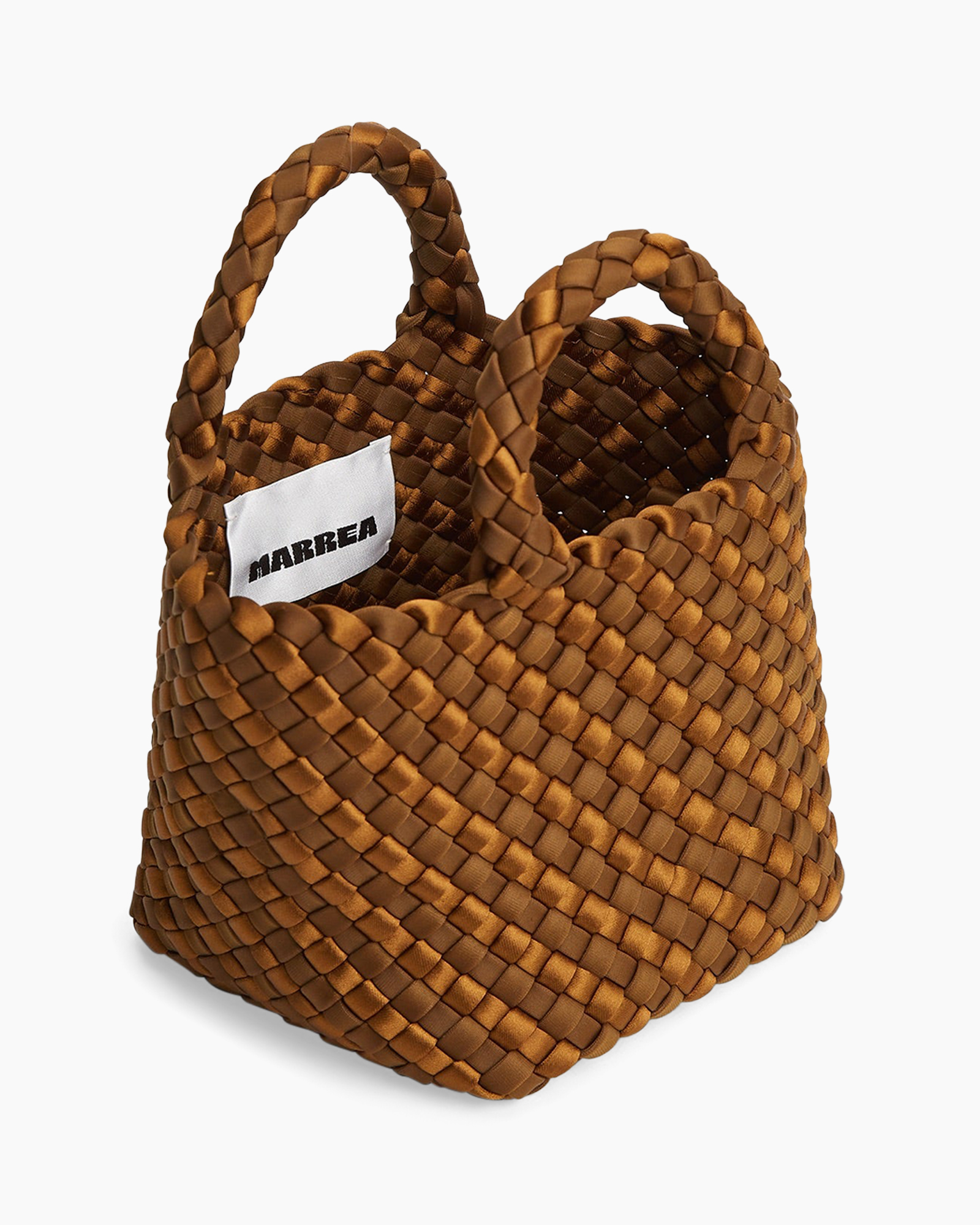handtas, gevlochten, bruin, mini tas, mandenvormige tas