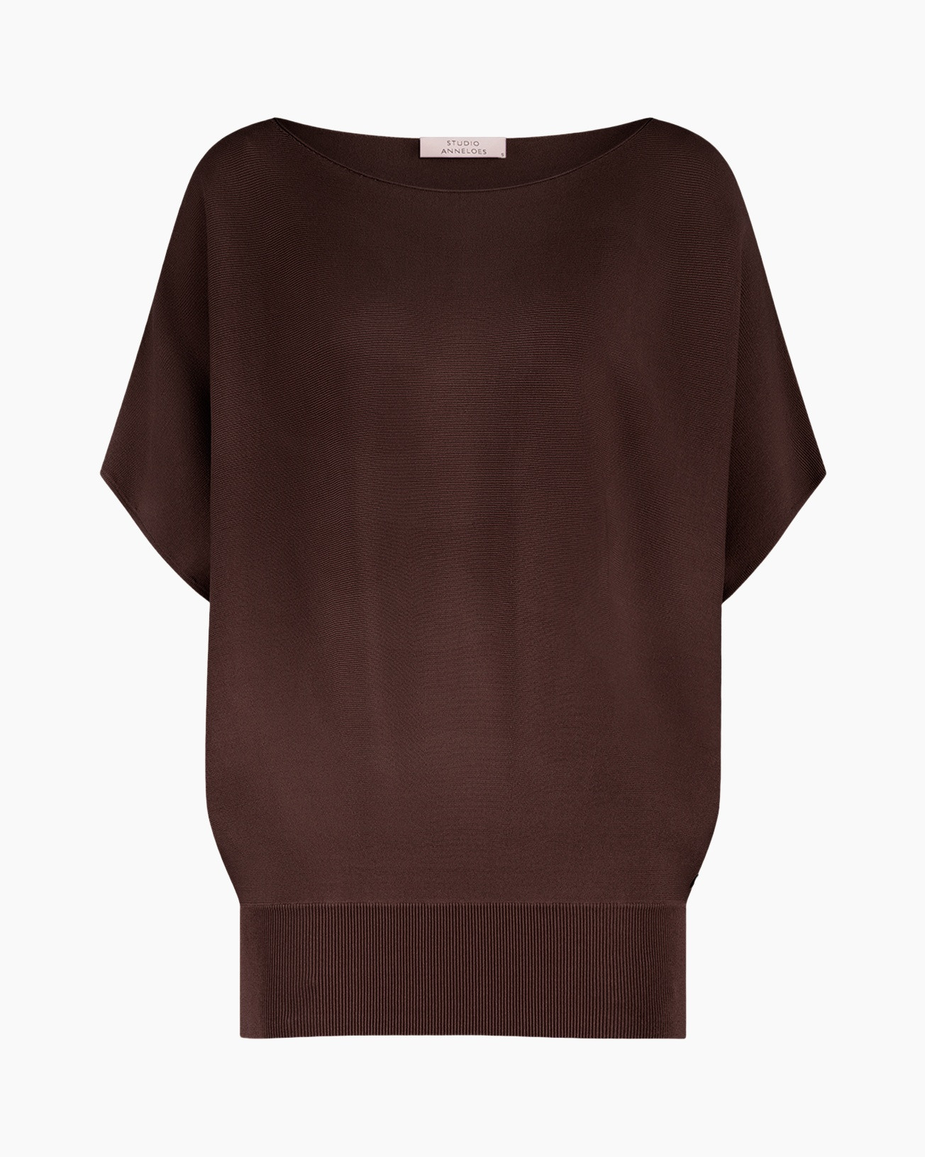tunic, pullover, brown, knit, sleeveless? wait this has short sleeves? appears to be a loose-knit short-sleeve sweater with rib hem